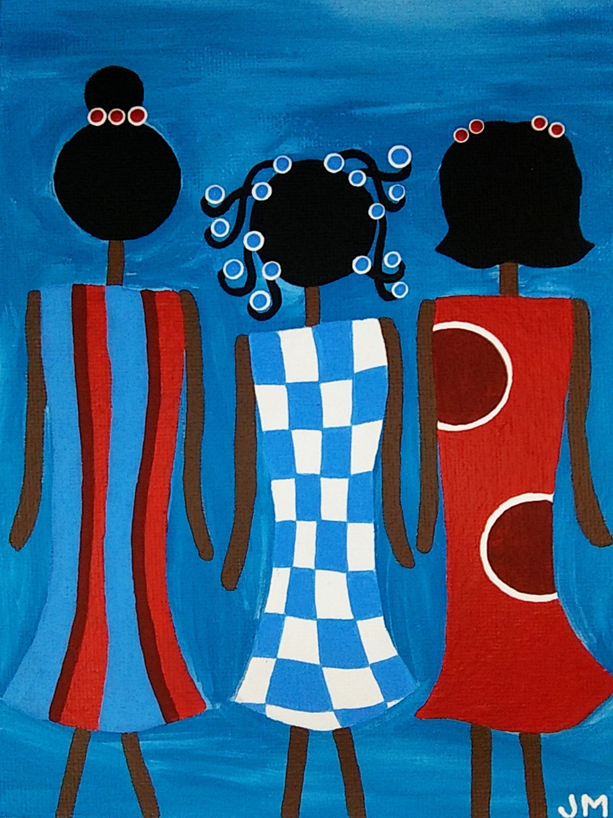 original keepsake gift painting 5×7″ signed folk art «Sisters»
