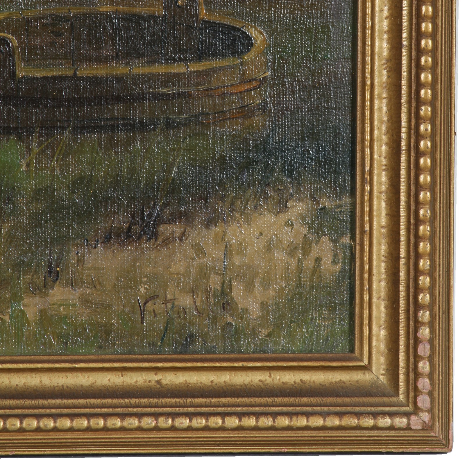 Untitled (Sheep Leaving Barn) Signed Oil Painting by Vitollo 17 1/2″x21 1/2″