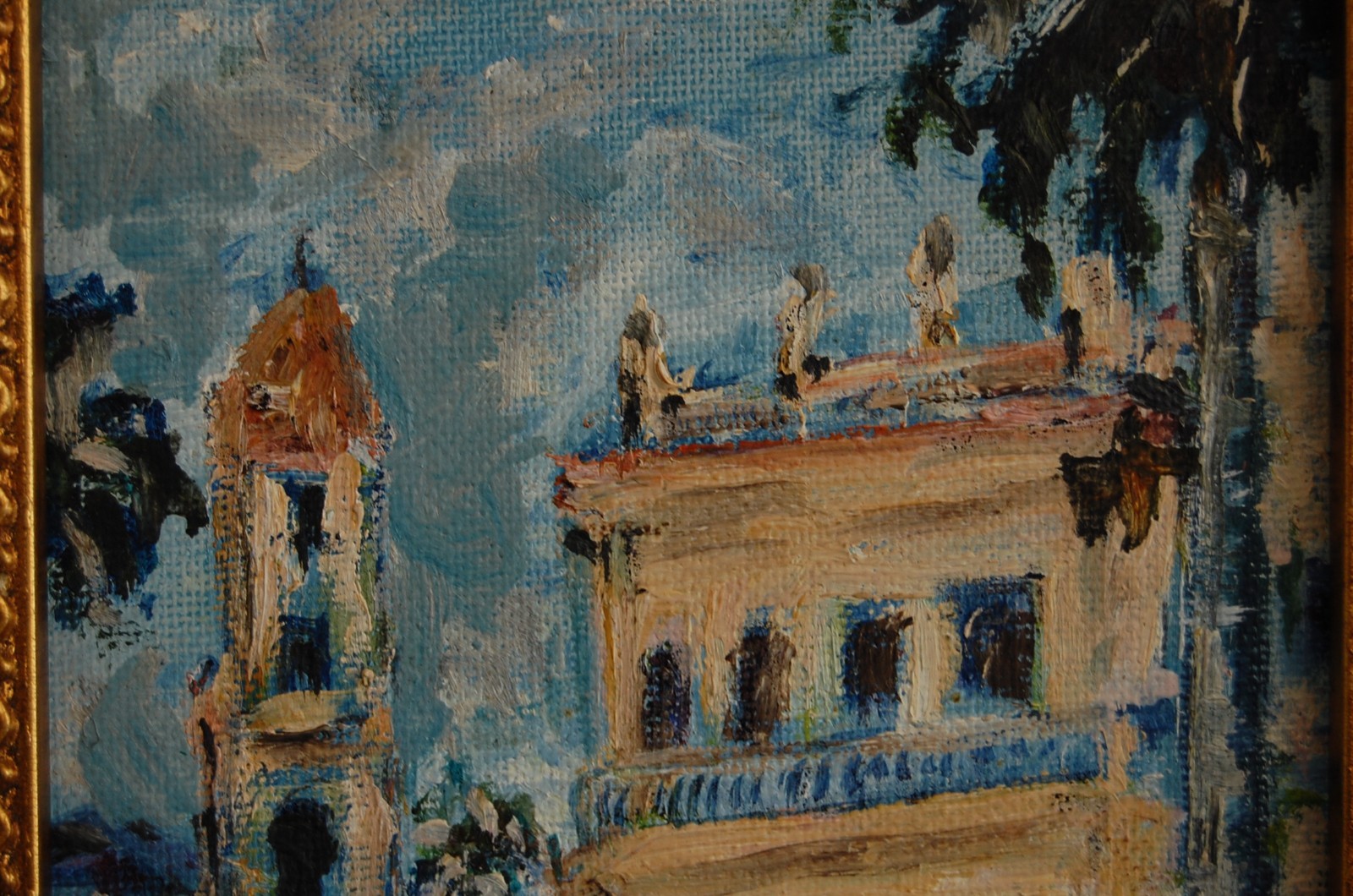 FRAMED ORIGINAL OIL COLONIAL BUILDING SCENE OLD TRINIDAD CUBA SIGNED HECTO VIDAL