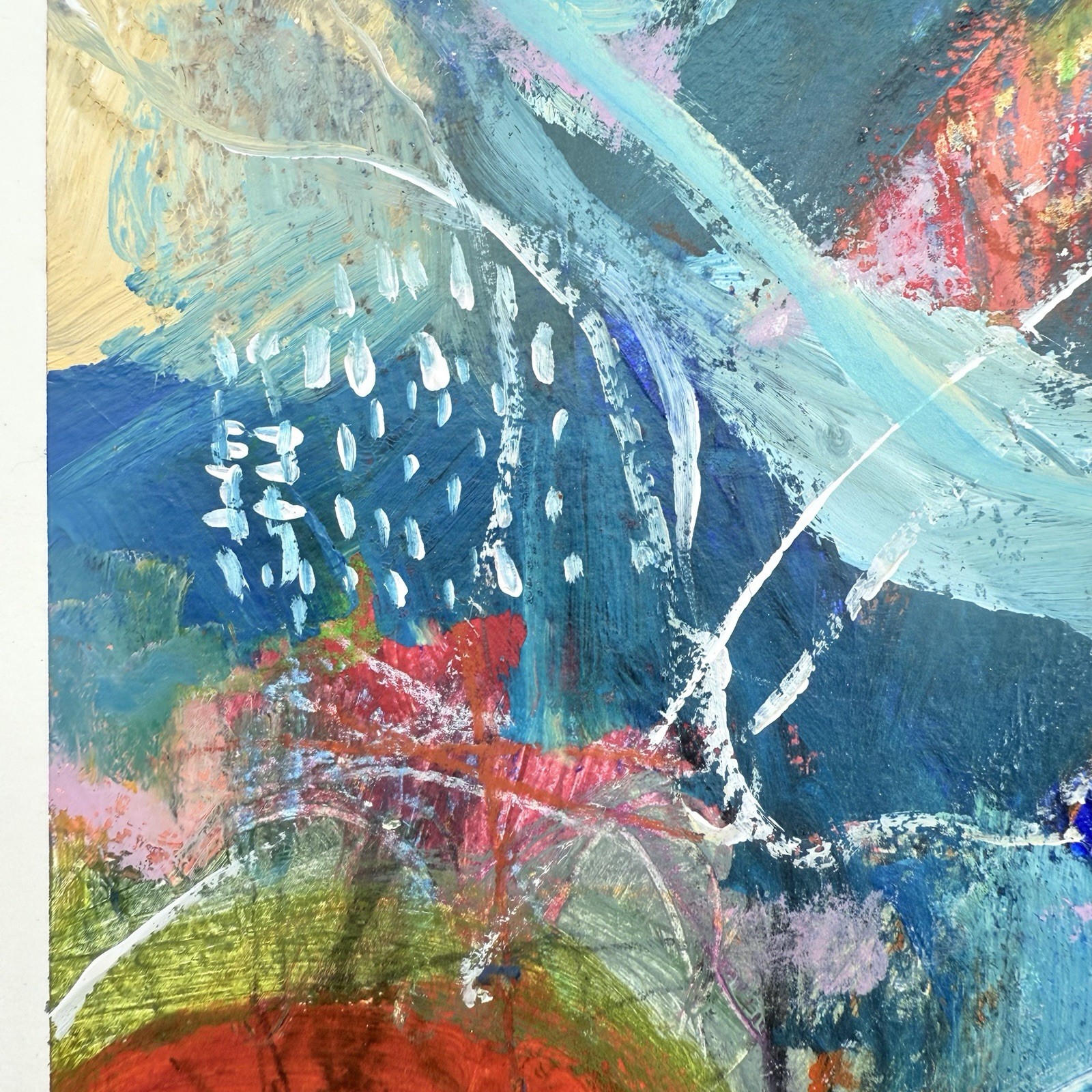 Original Abstract Art Painting on Heavy Paper Colorful Acrylic Signed 9×11.75 E