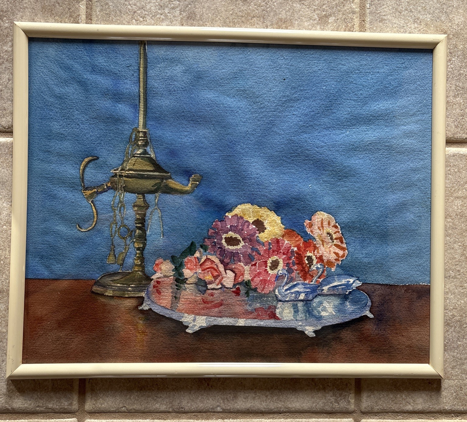 2 VTG Watercolor Paintings 2 Sided Floral Still Life & House w Trees 20”x16”