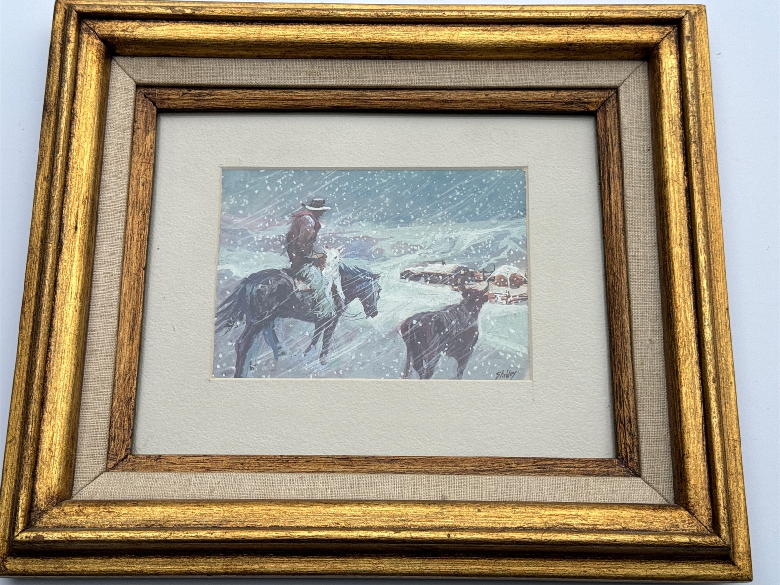 JOE STAHLEY PAINTING WESTERN COWBOY WINTER LANDSCAPE FAMOUS LISTED SMALL GEM