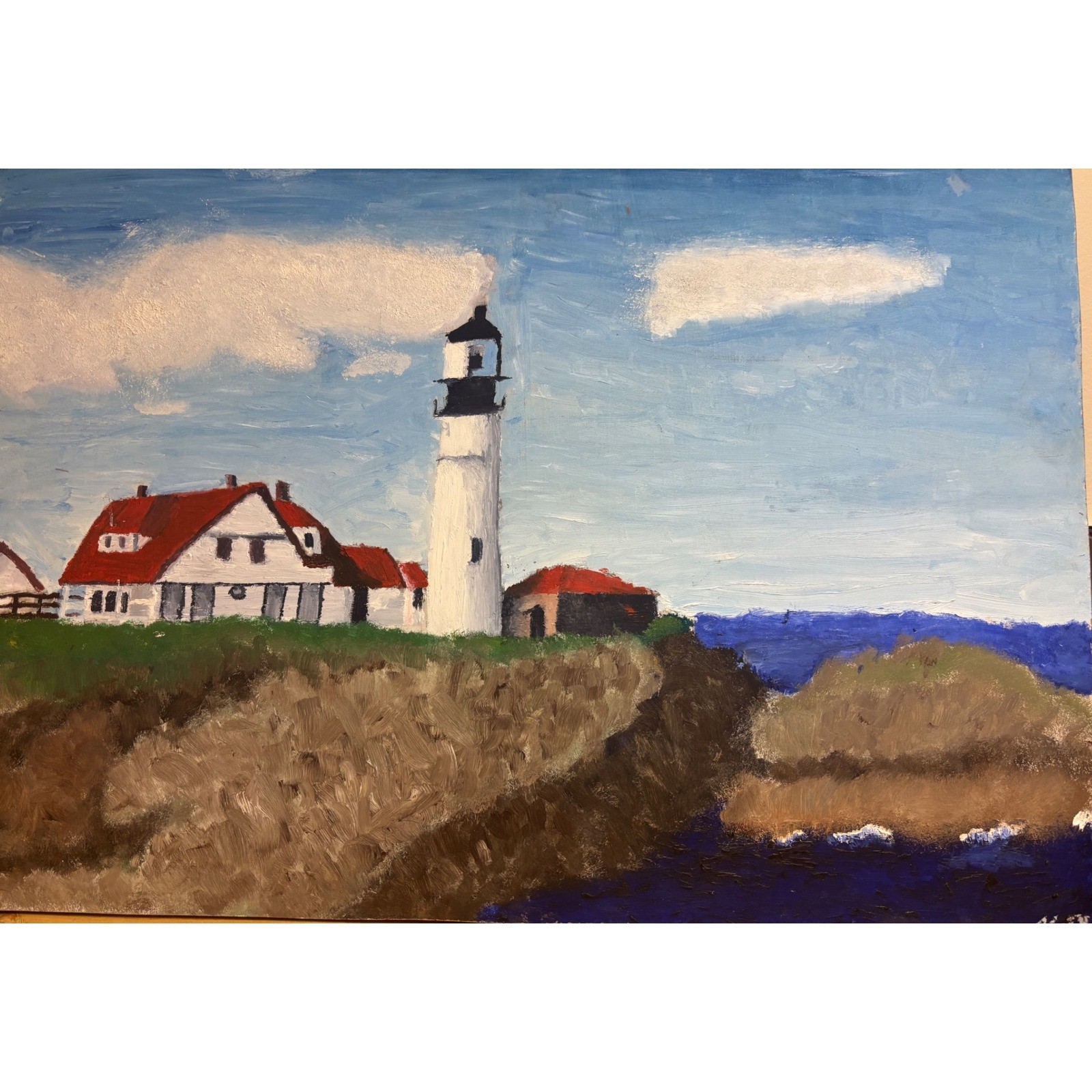 Coastal Lighthouse Cliff Seascape Landscape Painting Art Wall Decor 22×15