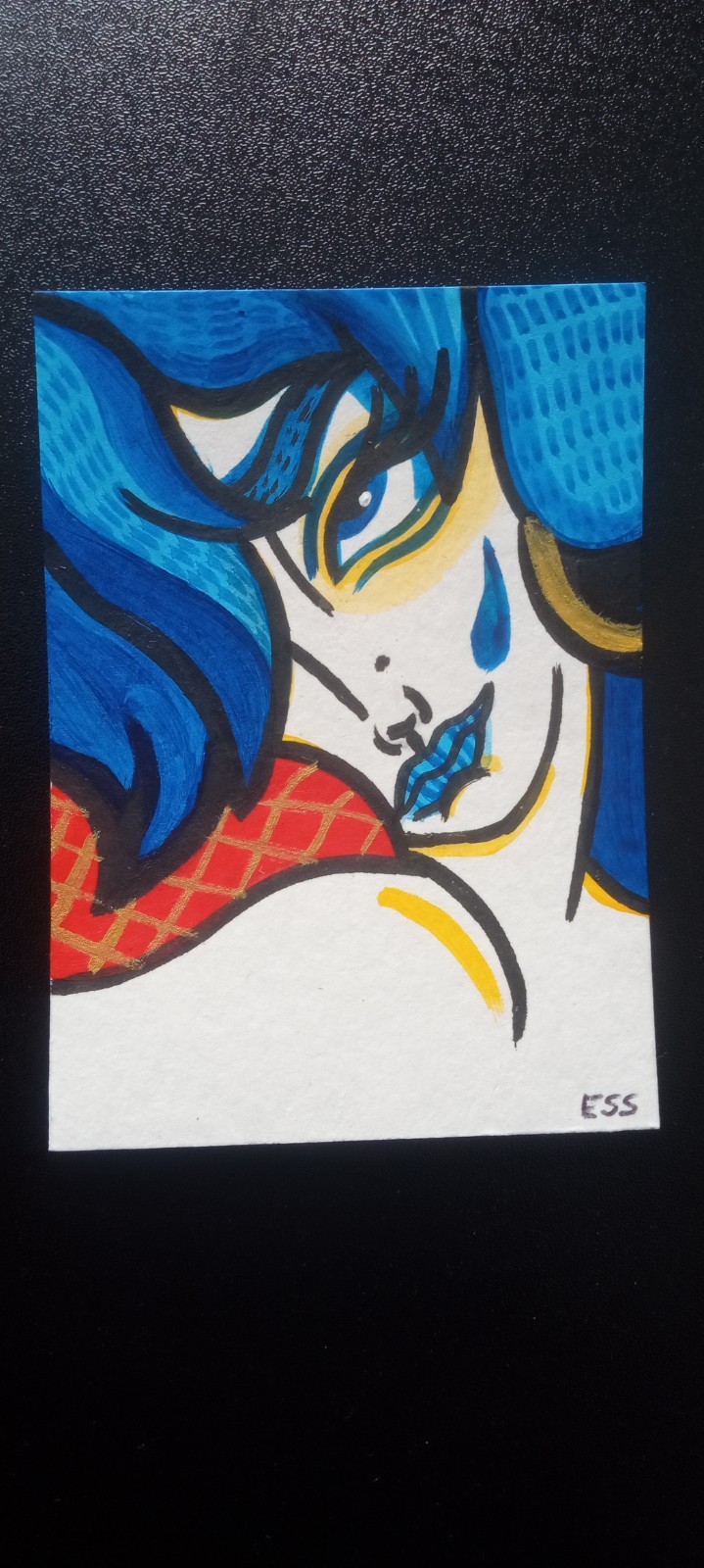 Tiny Art Club OOAK Abstract Alt Girl Art By ESS22, 3.5 x 2.5 in., Unframed