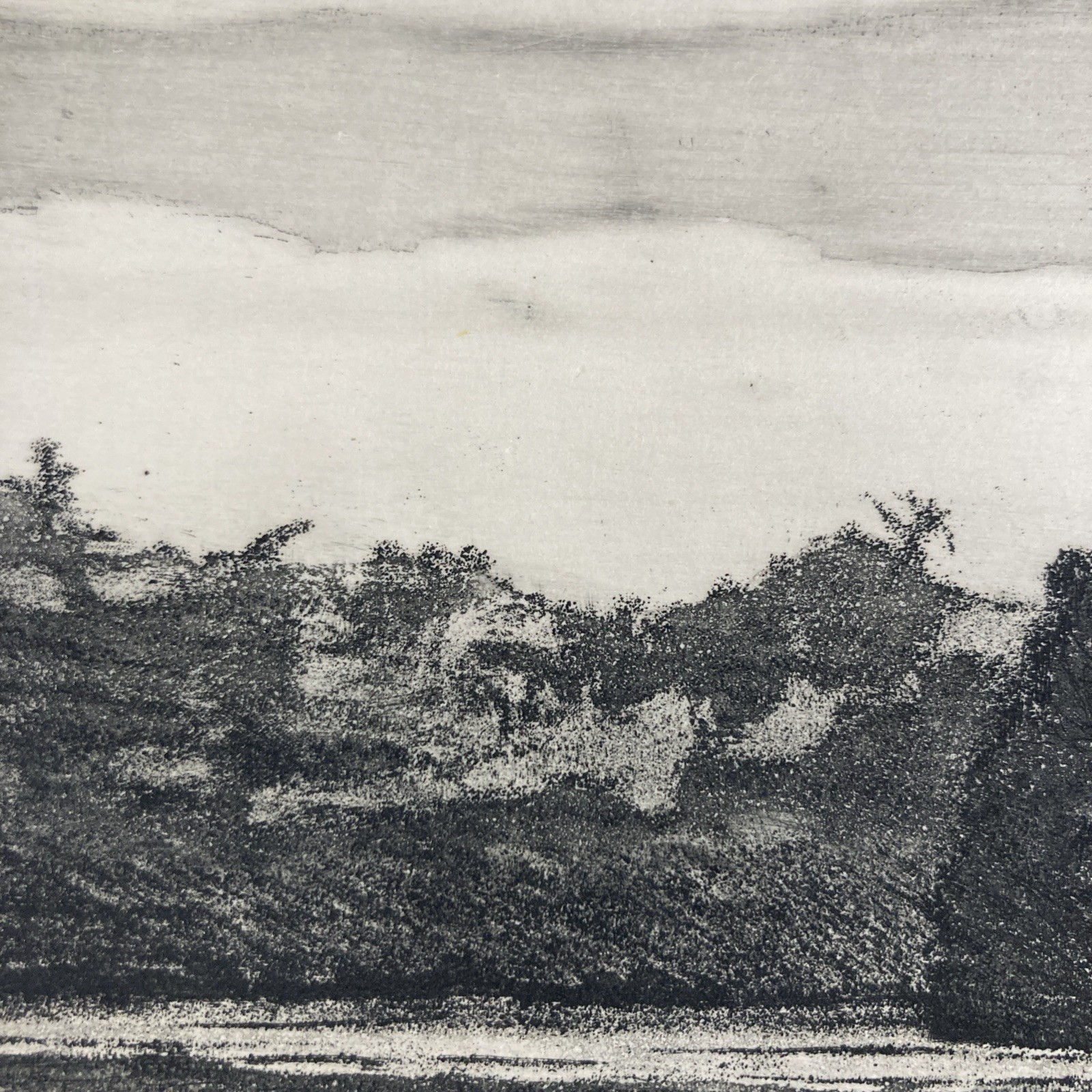 Vintage Original Etching Print Riverside Landscape Trees Kurt Wisneski Signed