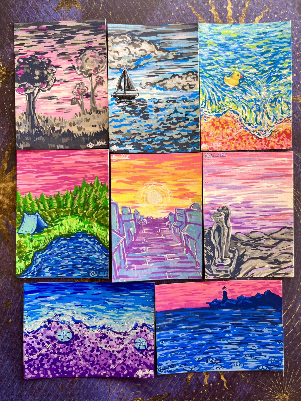 ACEO Original Art bigender pride flag trans western pastel by Kai Robin Courtney