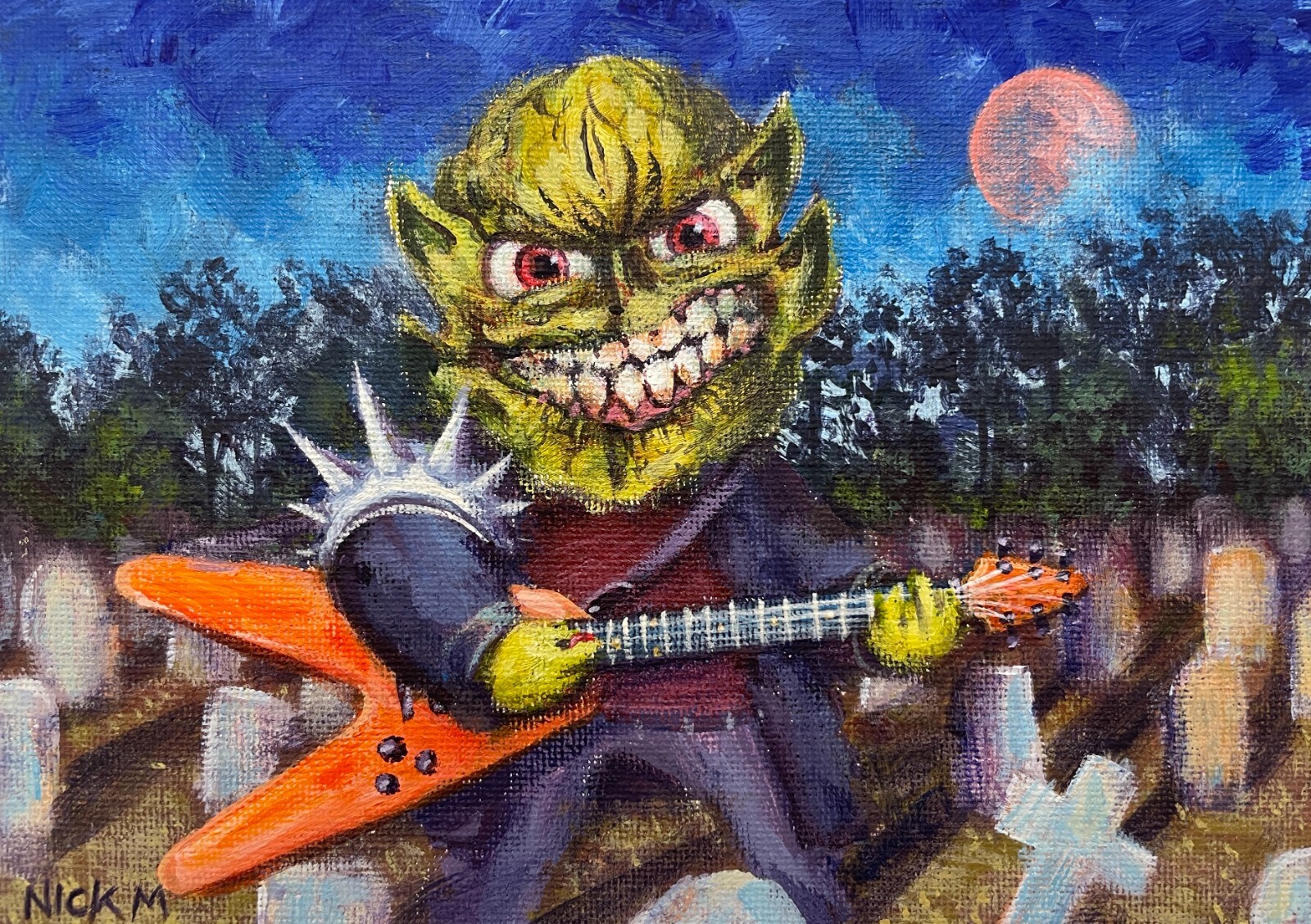 Graveyard Guitar- 5×7 inch painting- artist Nick Mears