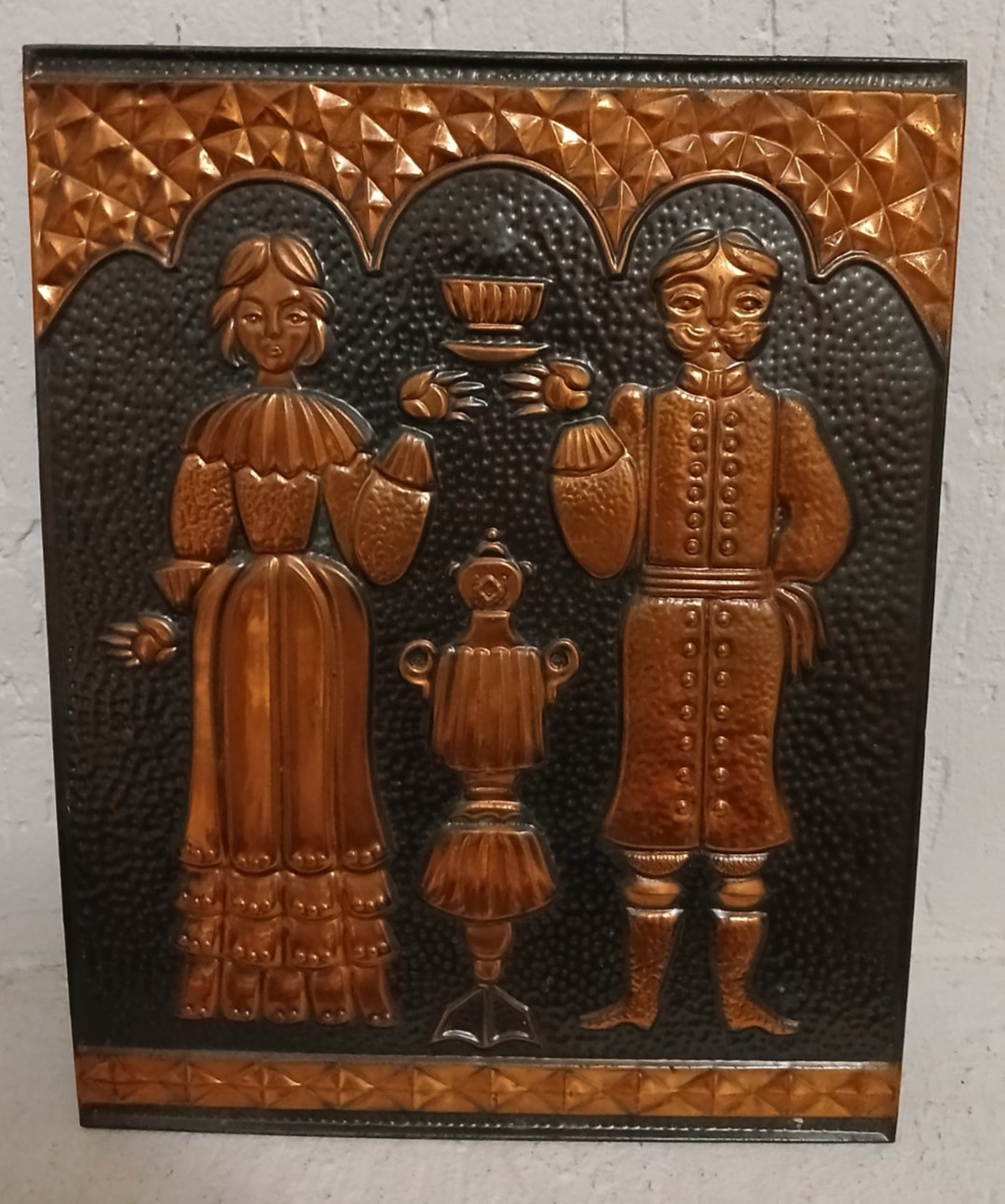 Antique painting on copper. Copper embossing. USSR.