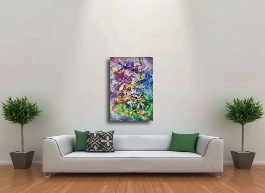 multi color art M. Lang modern contemporary original painting stretched canvas