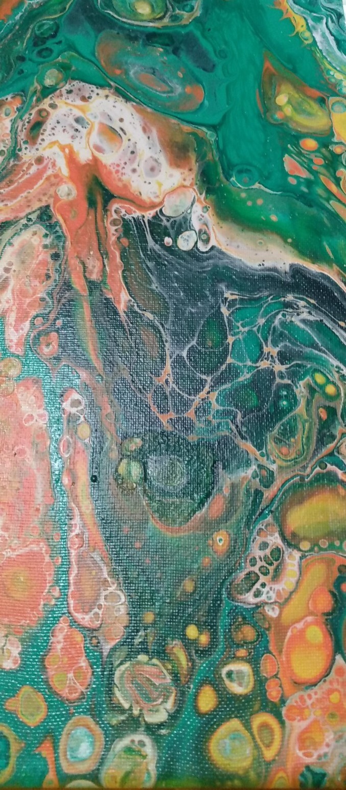 Original Abstract Painting Modern Canvas Wall Art Acrylic Pour OOAK 14″ x 7″ EUC