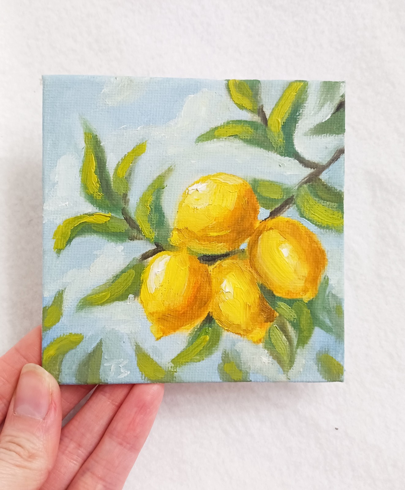 Lemons ORIGINAL Oil Painting Still Life Lemon Fruit Small Art 4″x4″