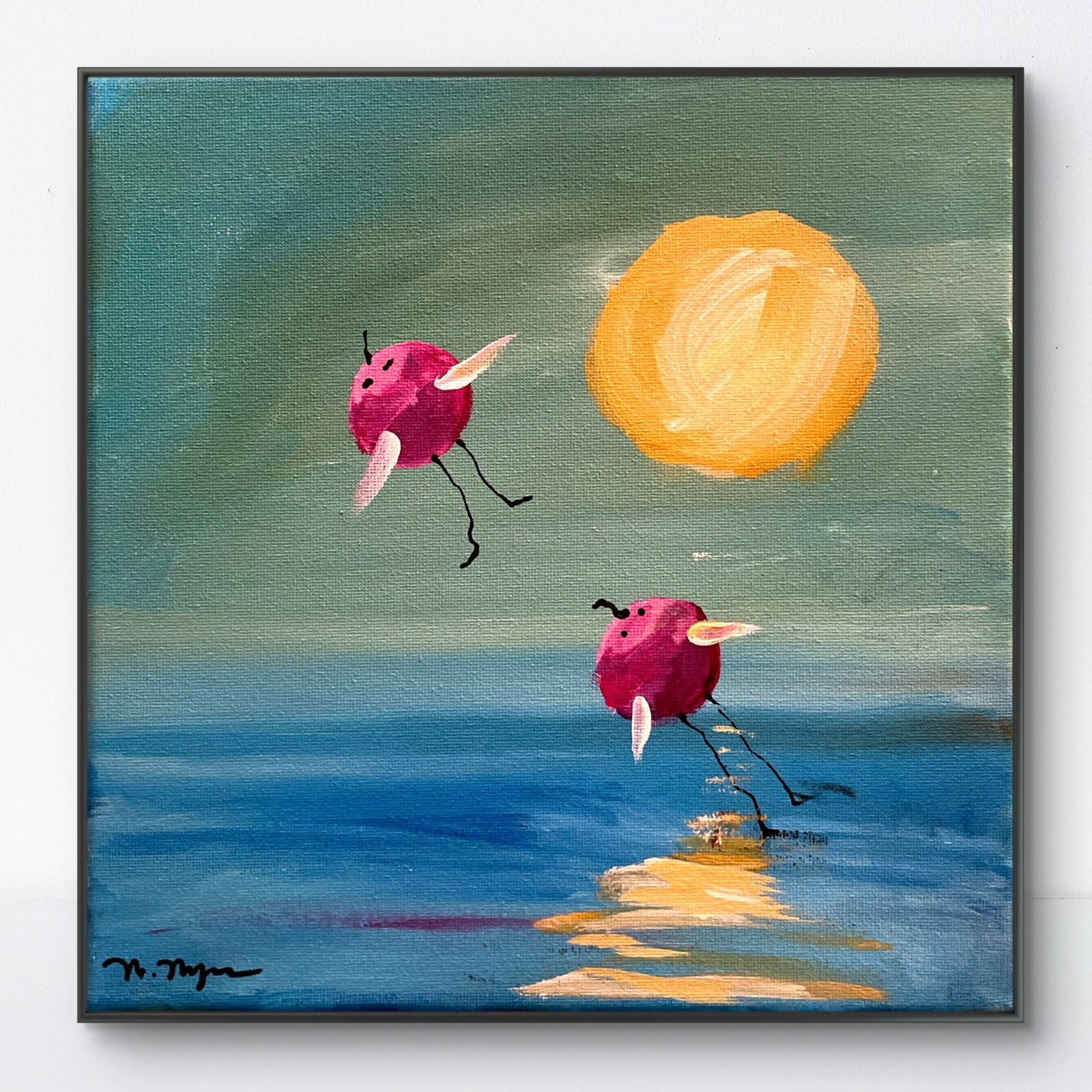 Mary Myers Original Abstract Expressionism 10×10 Flying Beach Birds Series
