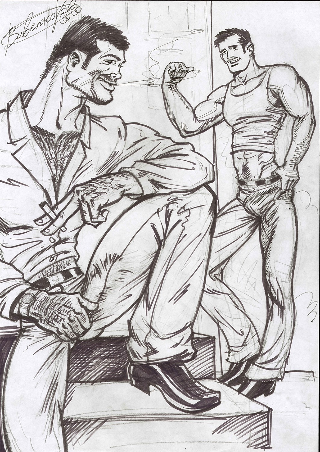 Gay Art original painting «Пойдем со мной»  16,5 * 11,6 in. nude erotica