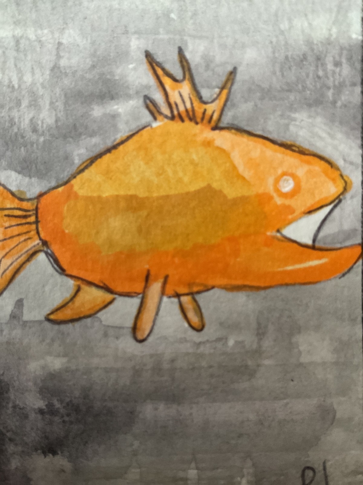 ACEO watercolor art by PJ, art card 2.5 x 3.5: Gold fish.