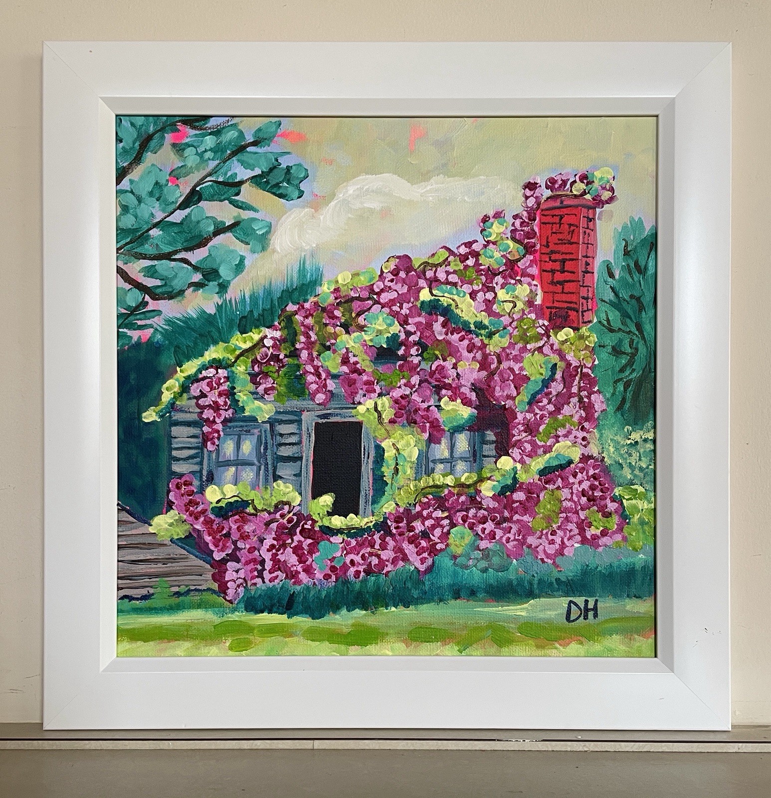 Original Vine Covered Cottage Rural Landscape/Framed/14 X 14