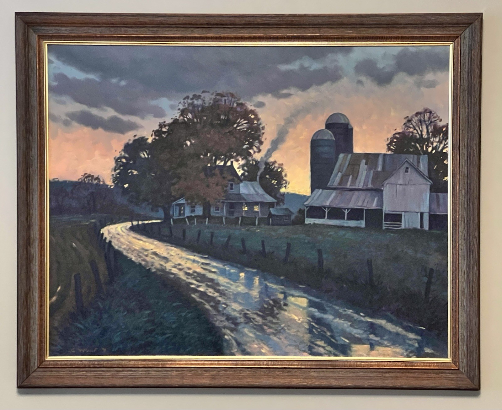 J. Scott Wolf Lancaster County Original Oil Painting Country Sunrise Dusk Framed