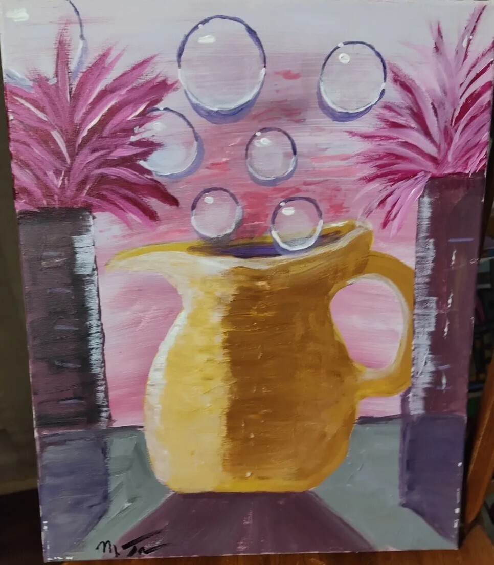 Bubble Pitcher, 20×16 Stretched Canvas Original Acrylic Painting