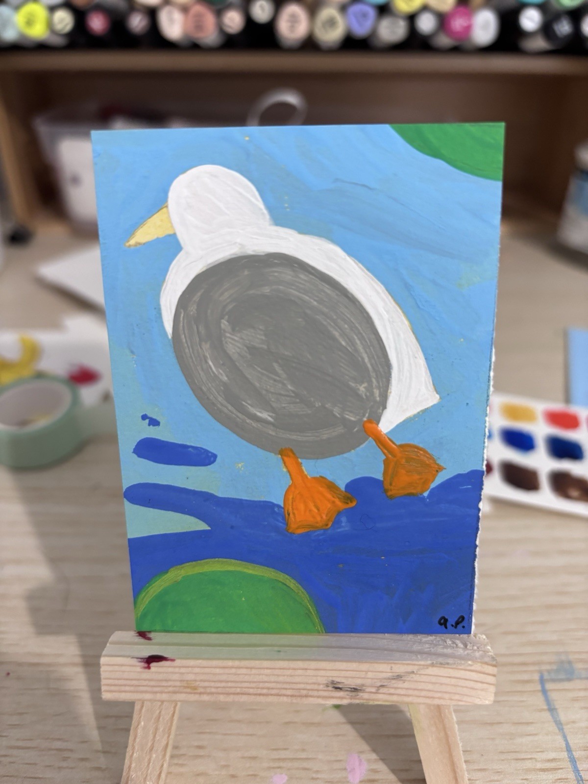 ACEO Original, Duck In A Pond, Acrylic Painting