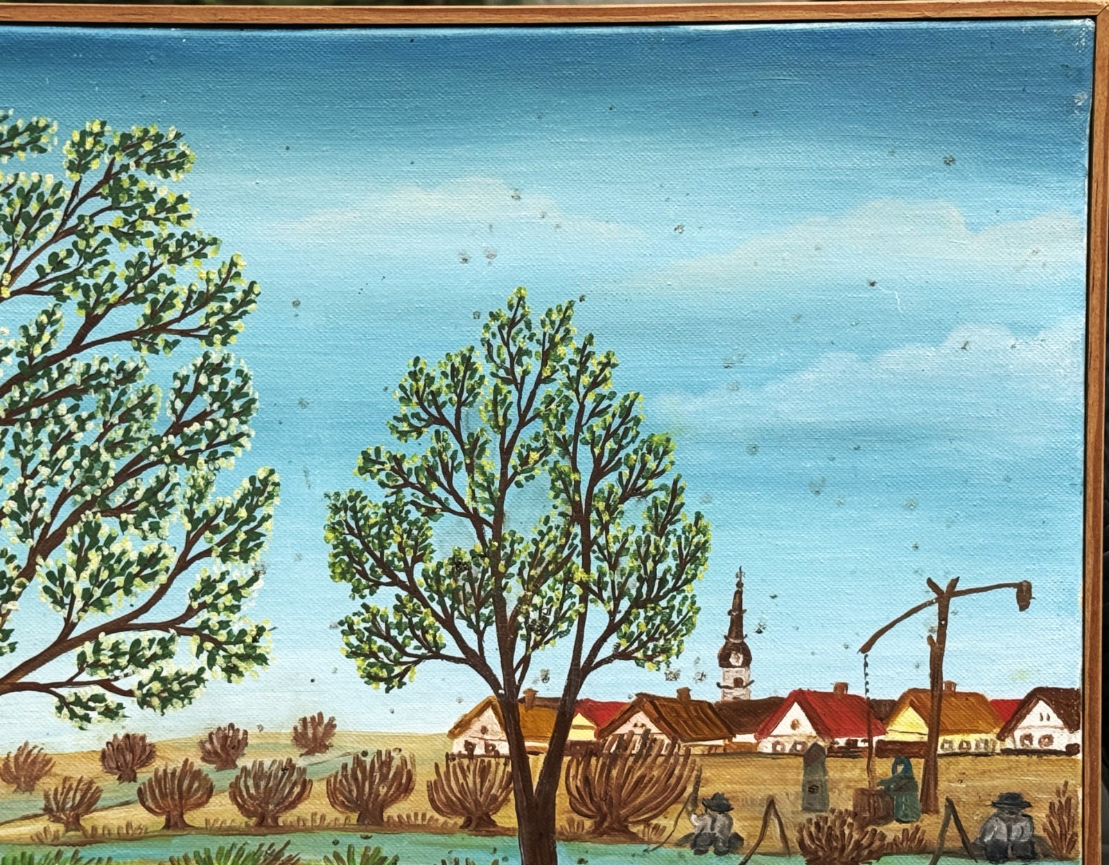 Deas Petrov-Morar (Serbian), c 2000 Naive Art Lively Communal Scene O/C, Signed!