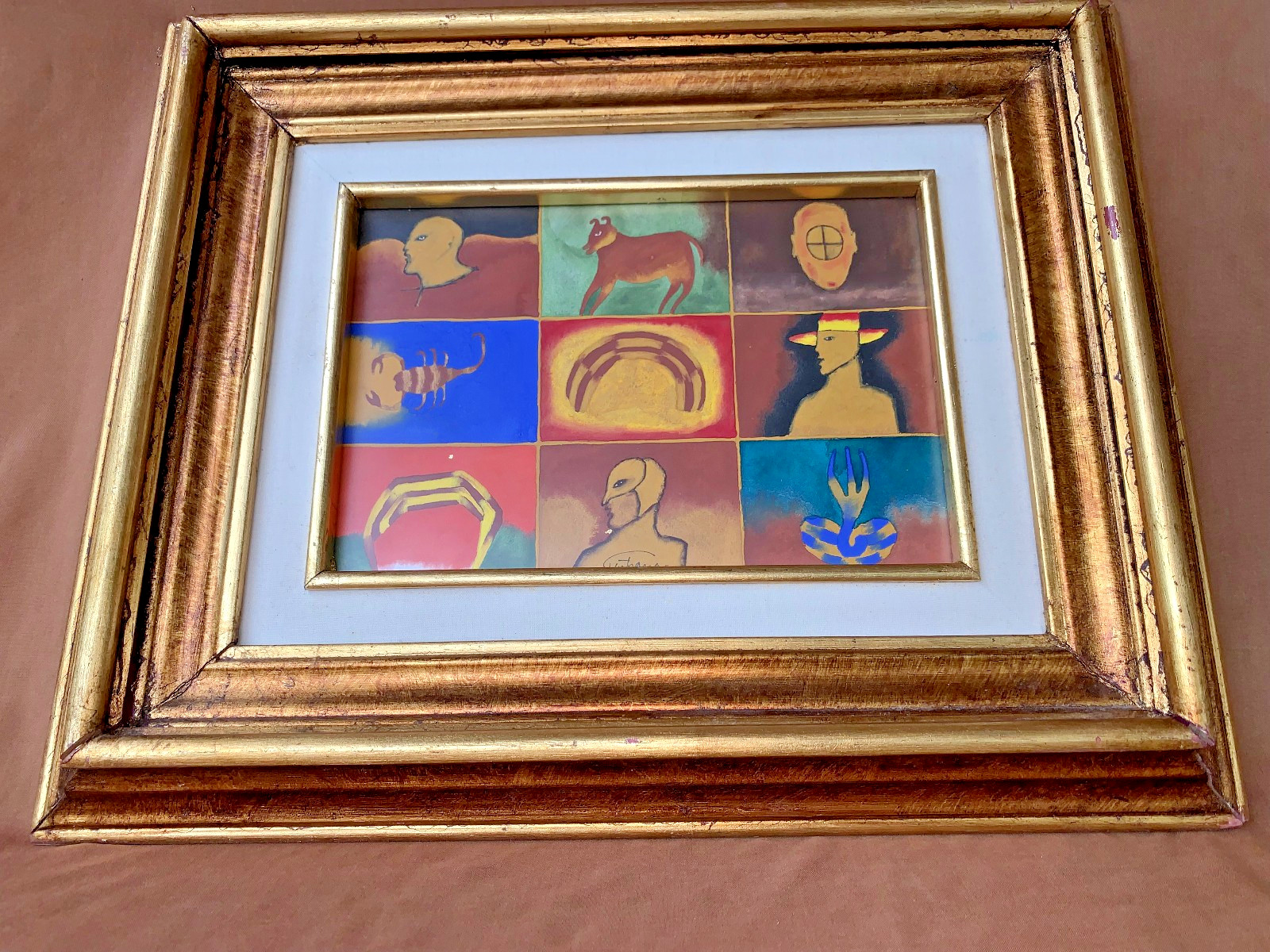 Listed Mexican Artist Soid Pastrana Original Painting Ex Cond Faces & Scorpion