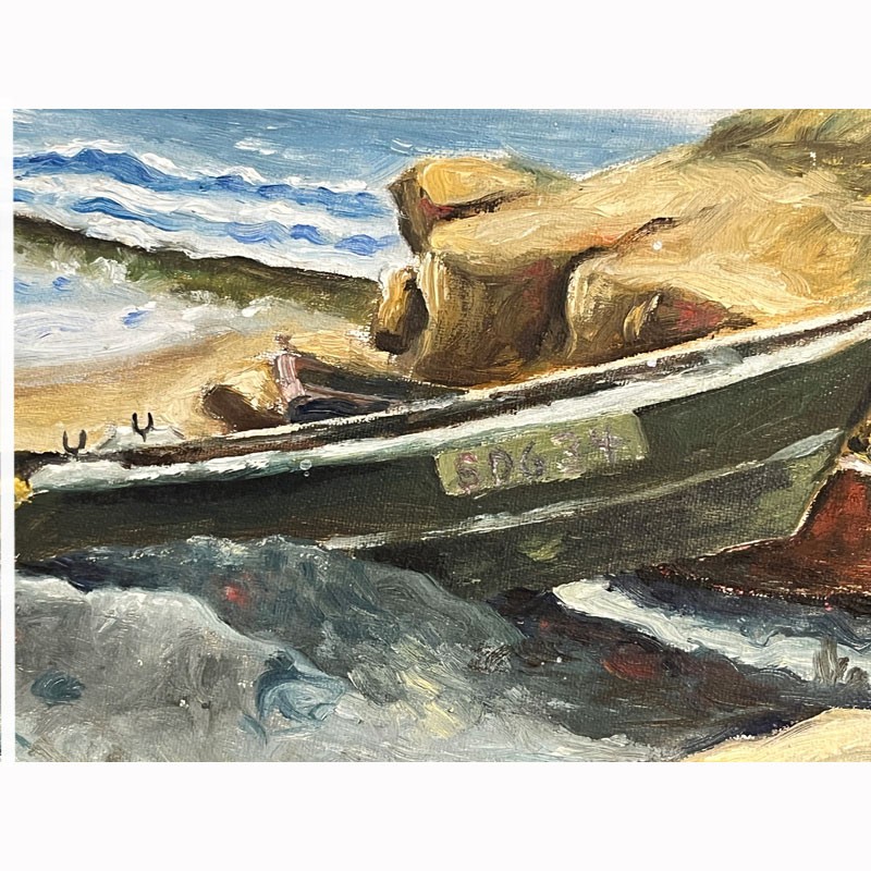 Frederick Zeretzke 1919-2009 Milwaukee, Wisconsin Oil On Board Beach Row Boats