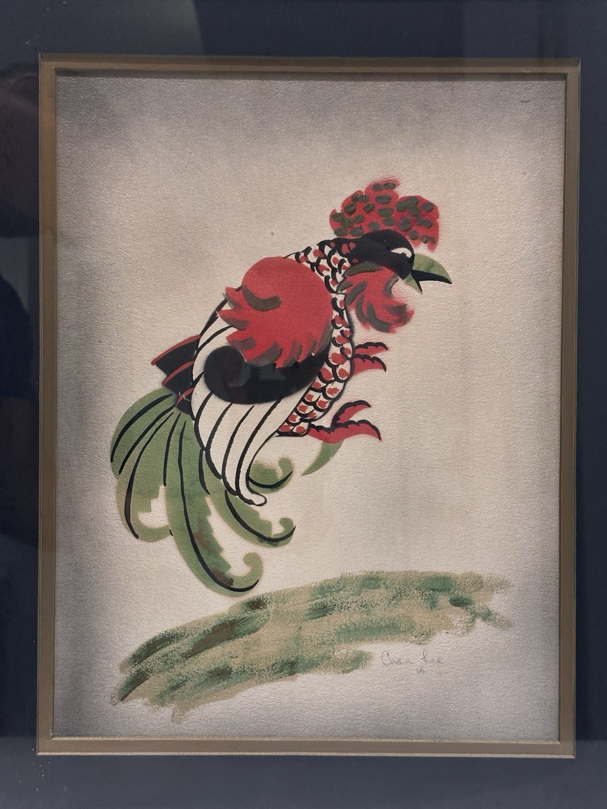 Asian Rooster Watercolor Painting, Chan Lee, Rare Genuine Vintage Art Gifts
