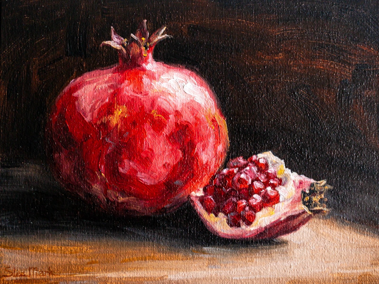 Pomegranates 8″ by S.Lee Mark – Still life oil painting Fruit Home Décor art