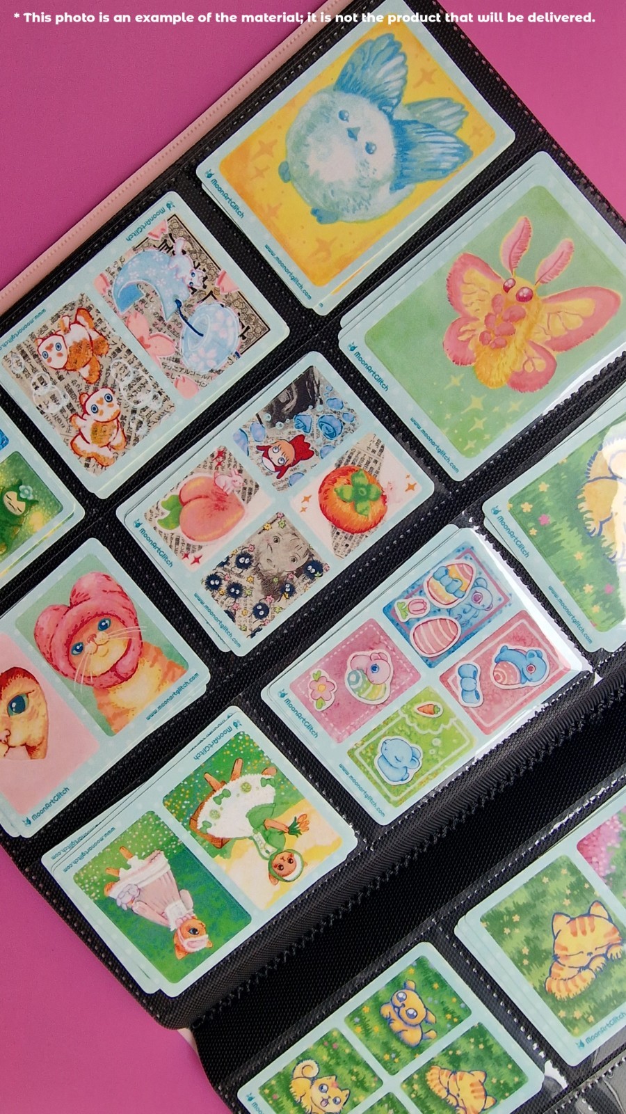 Aceo PRINT STICKER by MoonArtGlitch ~ Pack 4A ~ Moth Bird Cat Fish Animal Cards