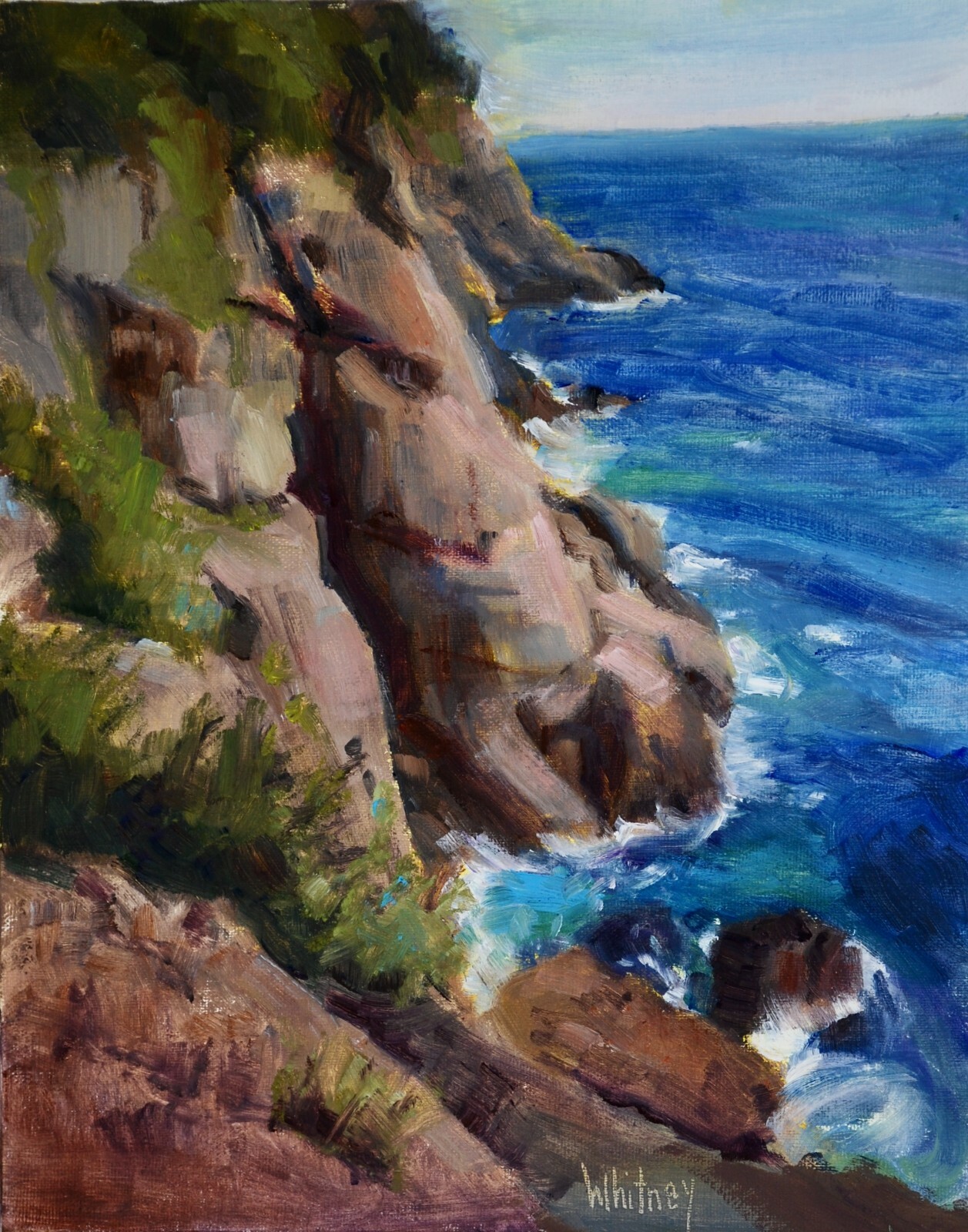 Portofino Ocean Cliffs Rocky Shore Italian Seascape Original Oil 8 x 10 Whitney