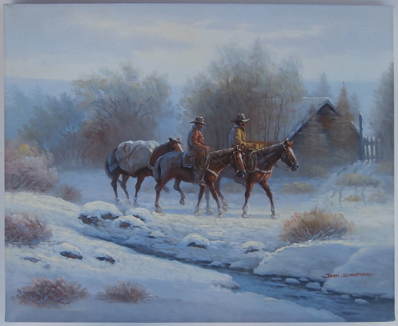 COWBOY ART Horses WESTERN SCENE Artist AMERICAN WEST Winter Snow PAINTING