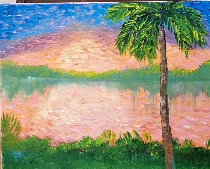 Florida Sunrise, 16×20 Stretched Canvas Original Acrylic Painting