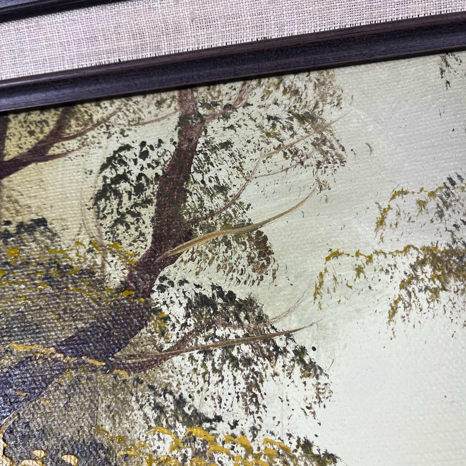 Phillip Cantrell SIGNED Landscape Trees Stream OIL Painting Framed 18×22 Vintage