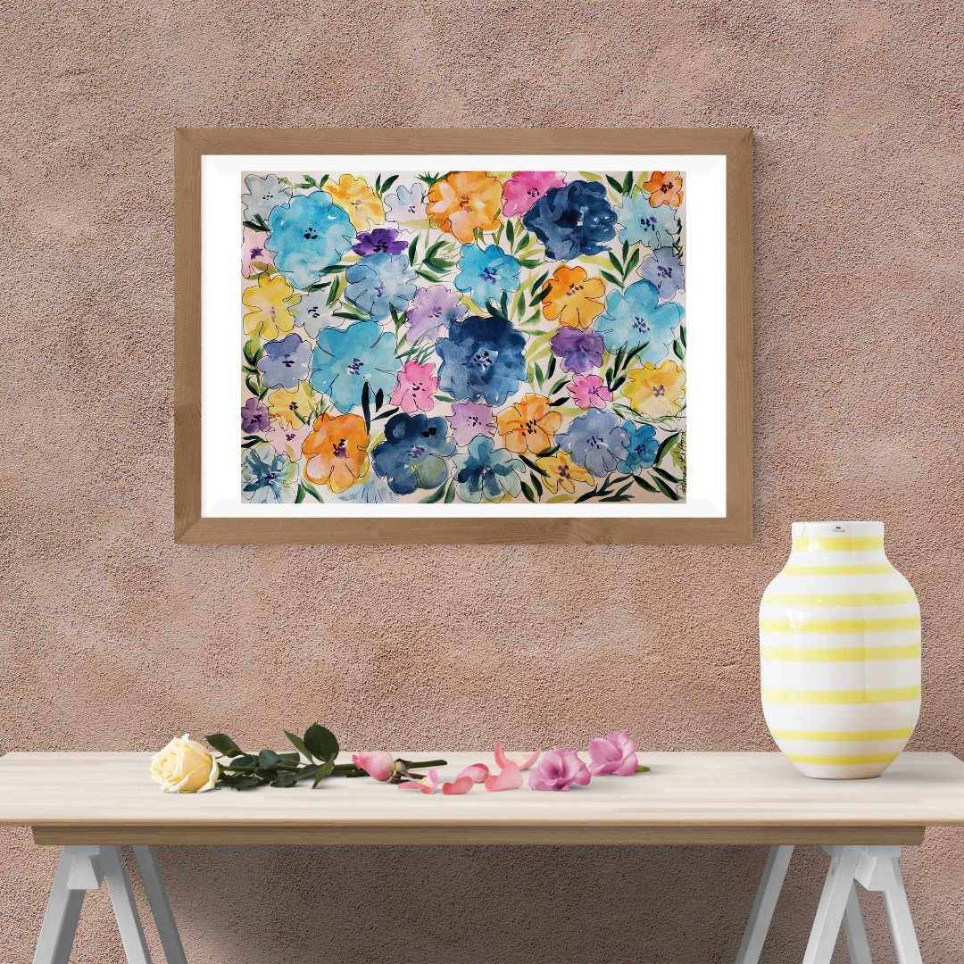ORIGINAL ABSTRACT FLORAL ARTWORK PAINTING WATERCOLOR ON PAPER 16X12 ooak