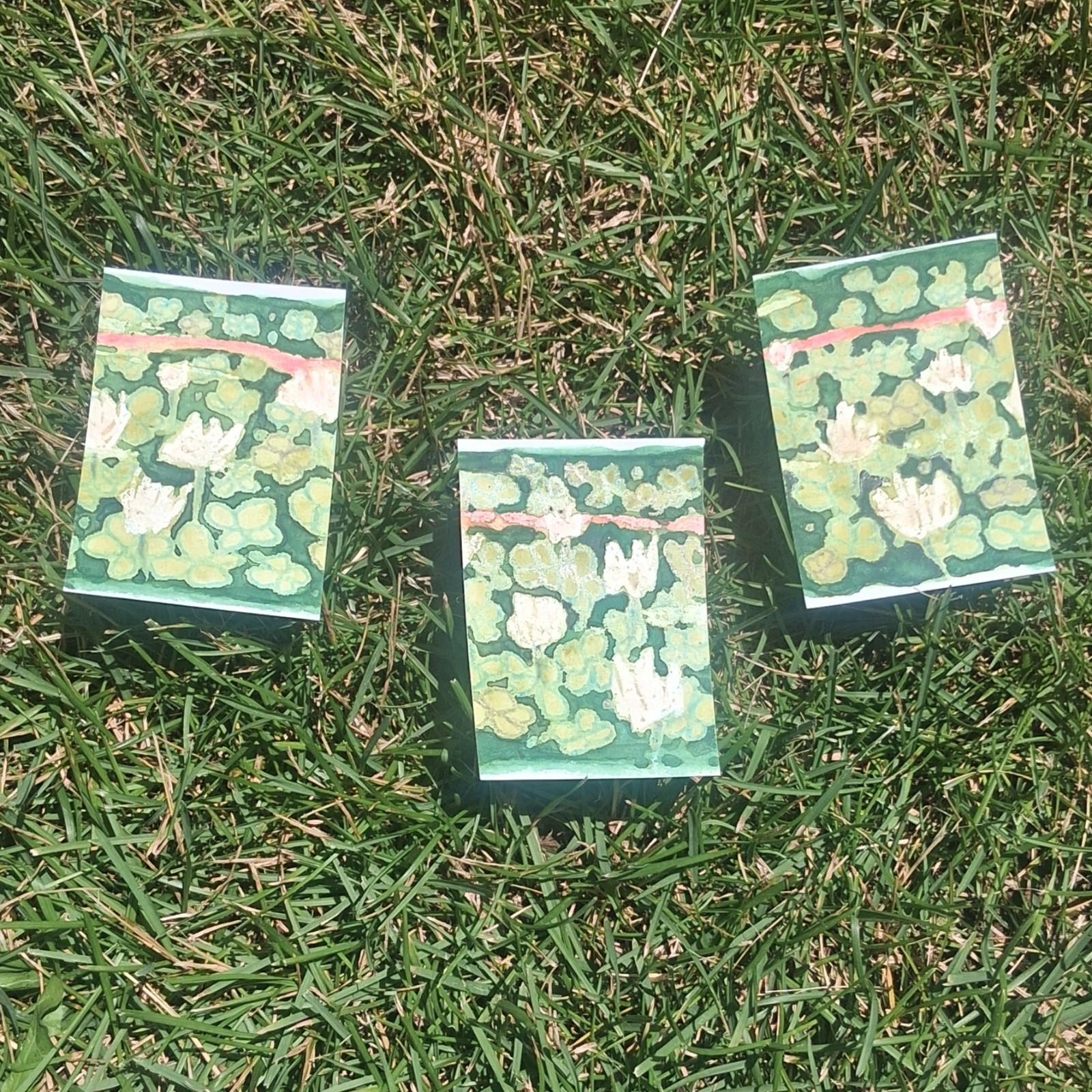 White Dutch Clovers Triptych — Original ACEO Set of 3 | Watercolor & Wax