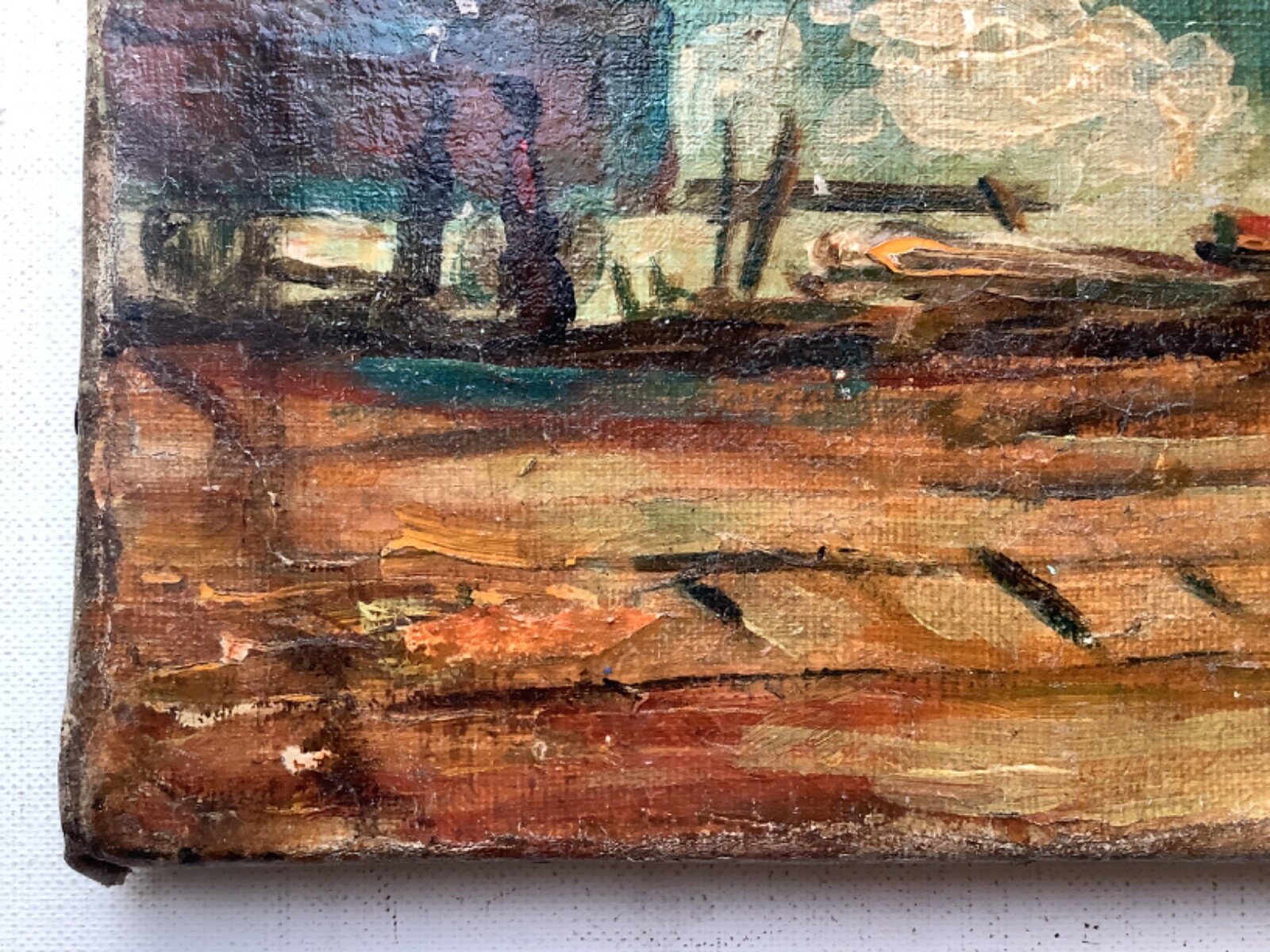 19th LEBOURG Signed – FRENCH IMPRESSIONISM Oil Painting – Port in Rouen