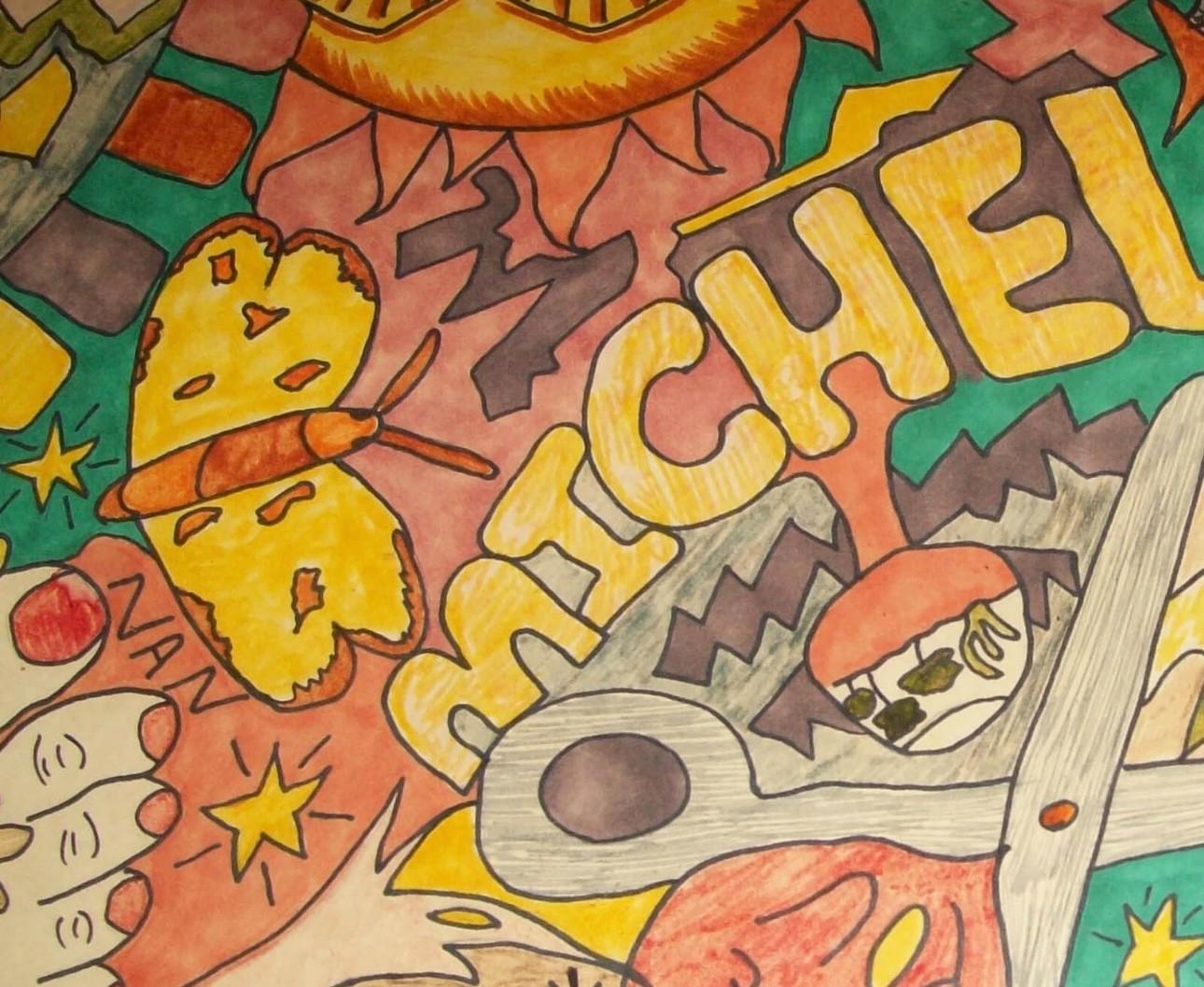 Old Vtg 1970s Belleville Ill Watercolor Pen Painting Psychedelic Art Peace Love