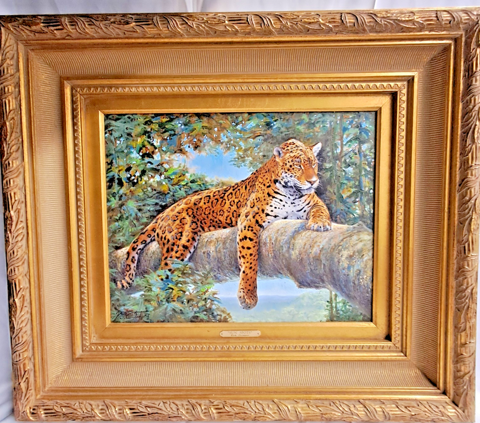 Kirk Stirnweis Sun Spots Oil Painting Leopard Realism Medium Framed