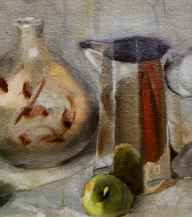 Apples with Sterling Silver and Ceramic 16×20 in. Oil on canvas by HALL GROAT II