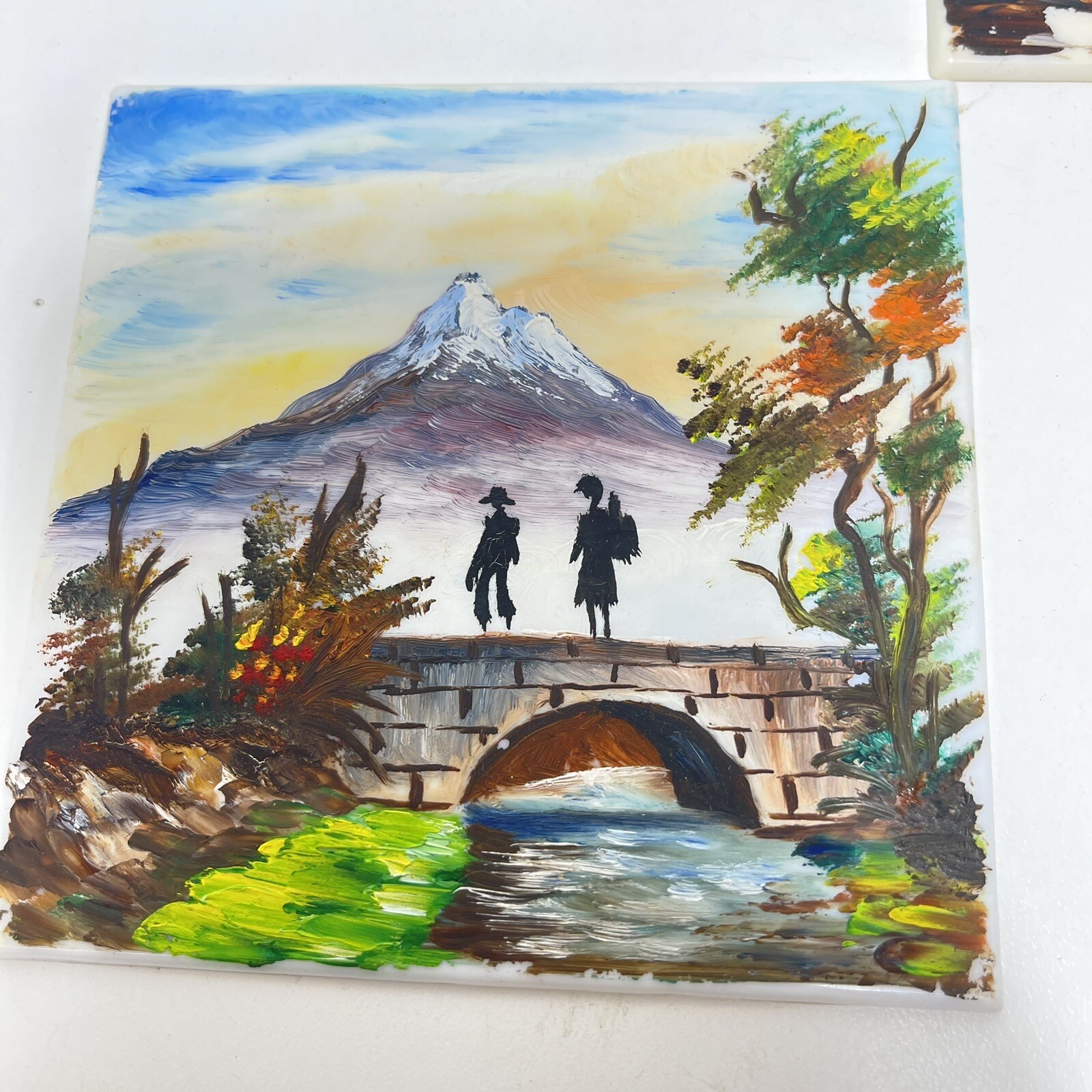 5 Ecuador Folk Art Hand Painted Plastic 4”x 4”Tiles Signed Los Altares Cotopaxi