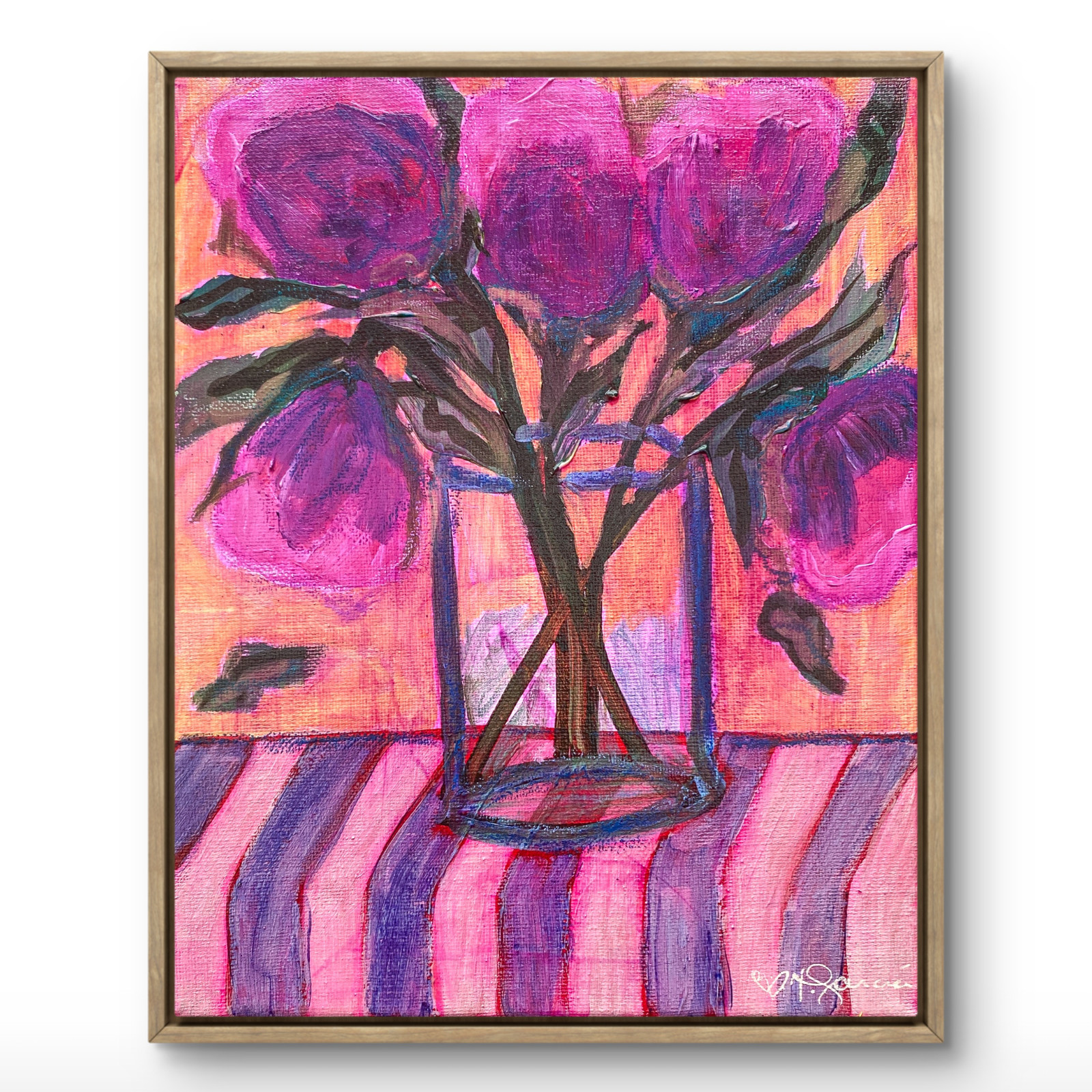 Purple Flowers in Vase 8×10 Original Art Floral Expressionism Canvas Painting