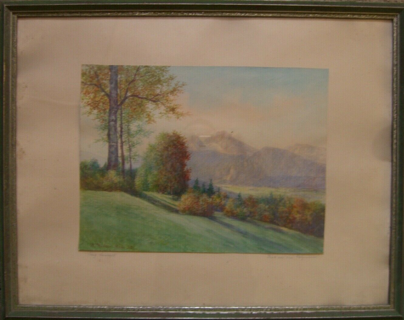 K.Richter Mountain Hill Forest Trees Autumn Alps Meadow Aua Stained Antique