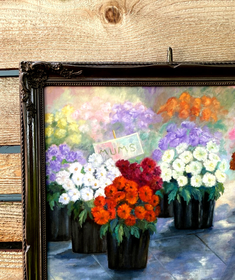 MUMS MULTI-COLOR, ORIGINAL FLORAL PTG. By: A. Albancgi, Signed-Framed-BEAUTIFUL