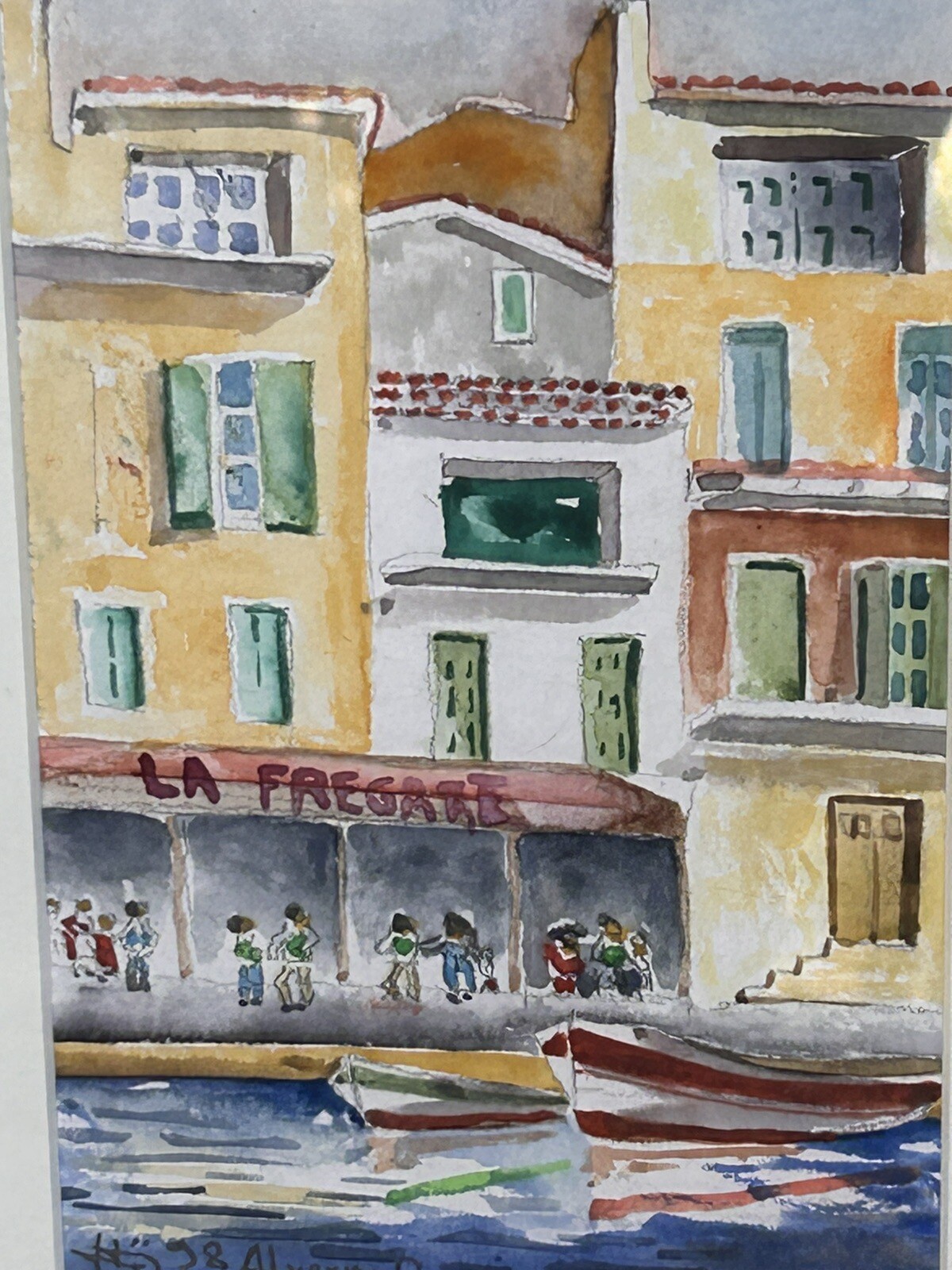Charming Vintage Côte d’Azur Original Watercolor by Alverni French Riviera Art