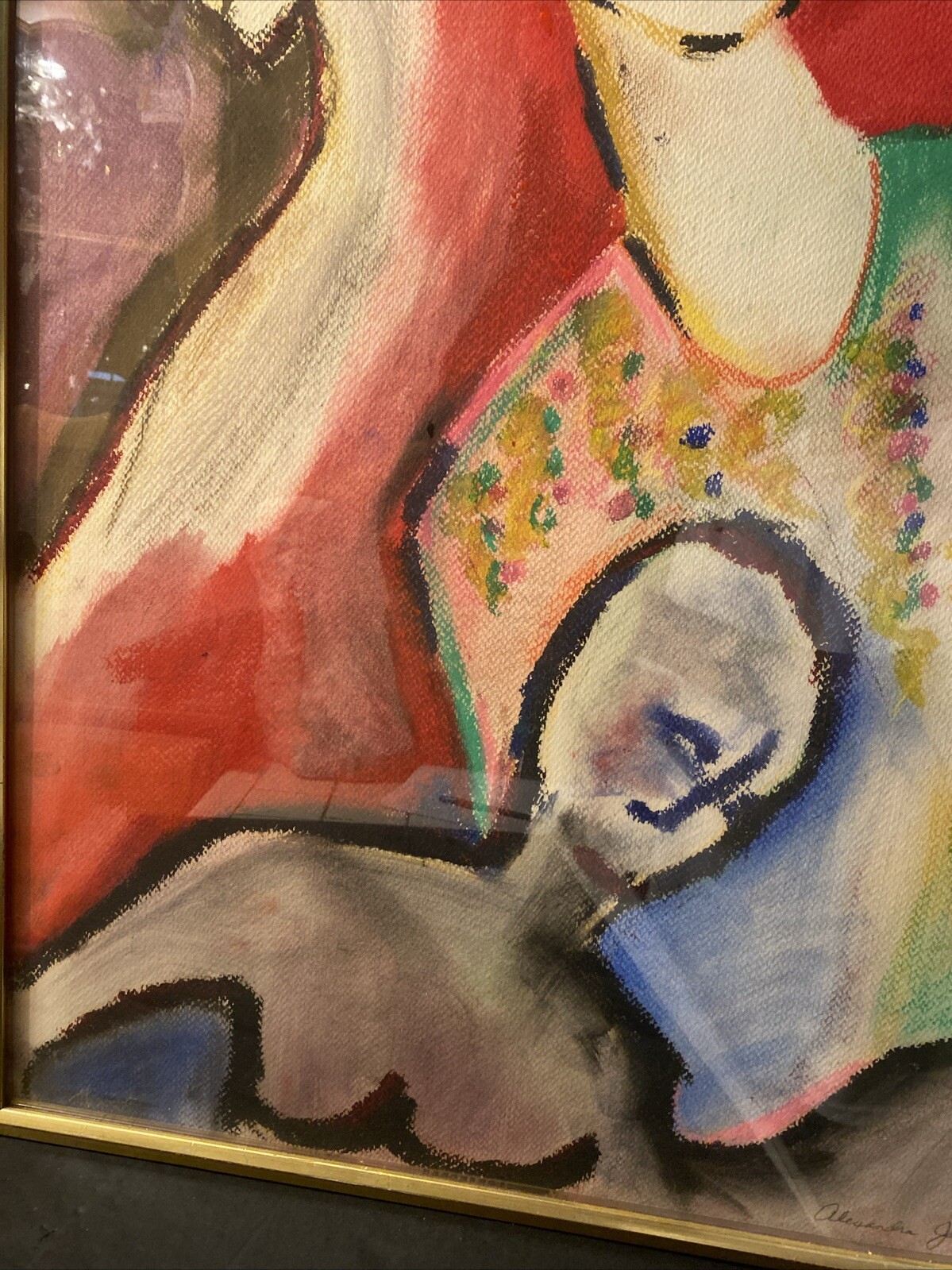 “ALEXANDRA JACOBS” ABSTRACT FIGURAL PASTAL PAINTING SIGNED