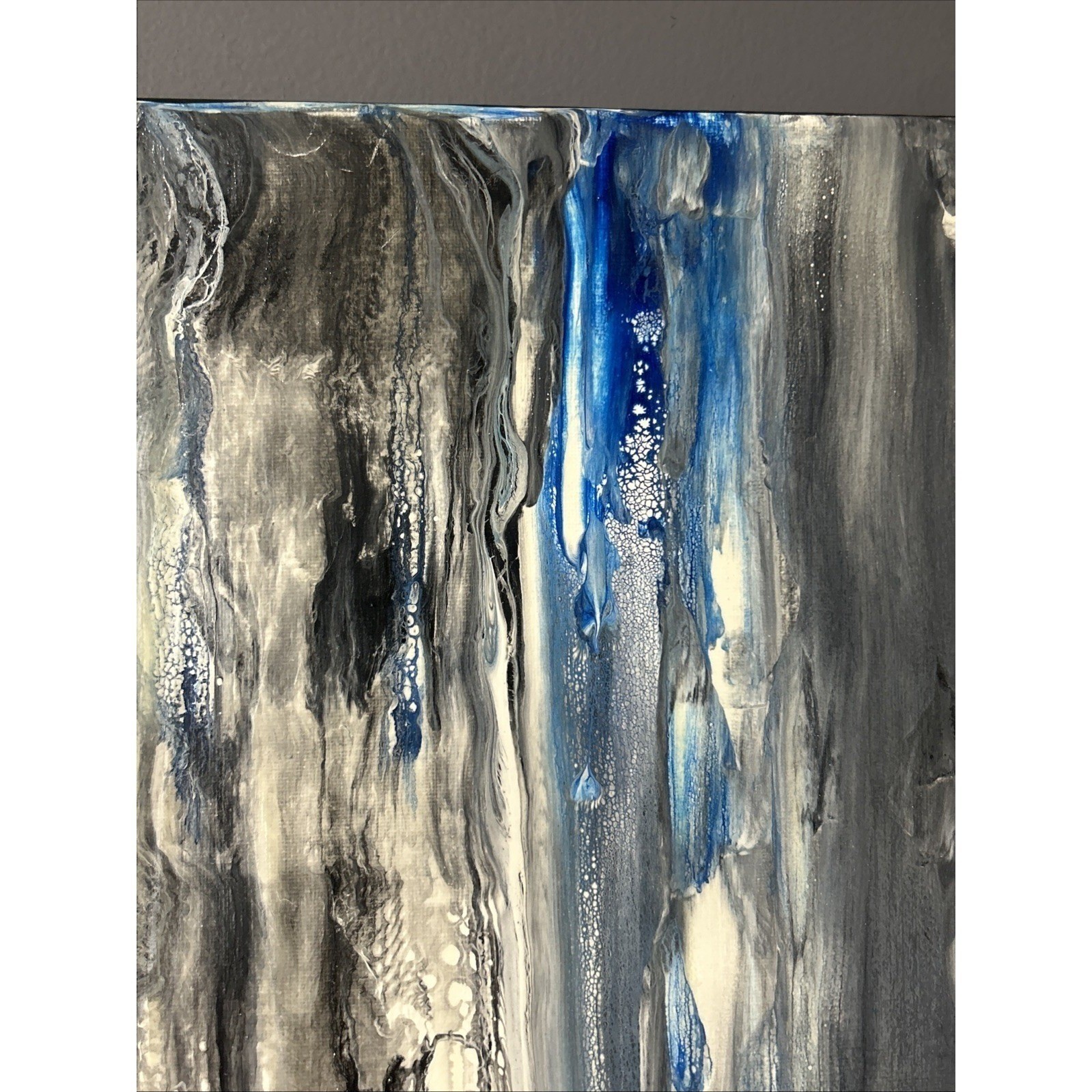 Canvas Painting 16 X 20 Blue Black Acrylic Signed Titled Whispers In the Wind