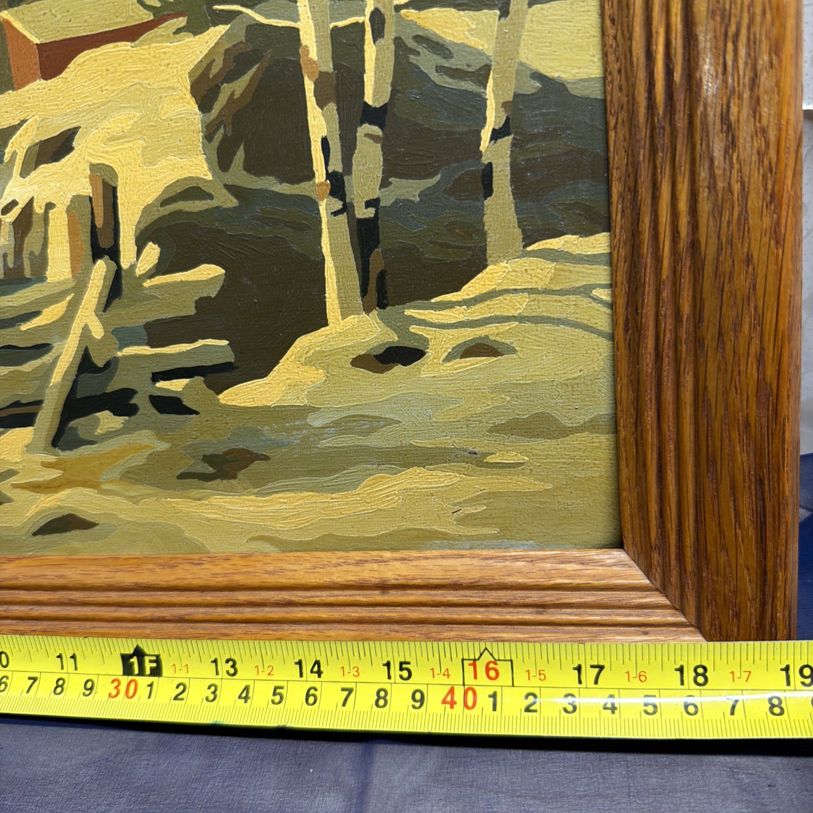 Vintage Winter Paint By Number Cabin Snow Scene Art 16″x12” Framed PBN Home deco