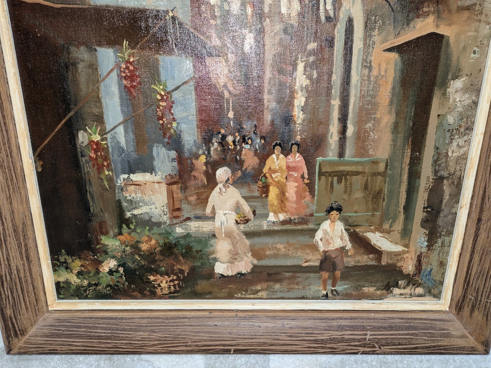 Antonio DeVity Attributed European Street Scene Oil Painting Framed Italian City