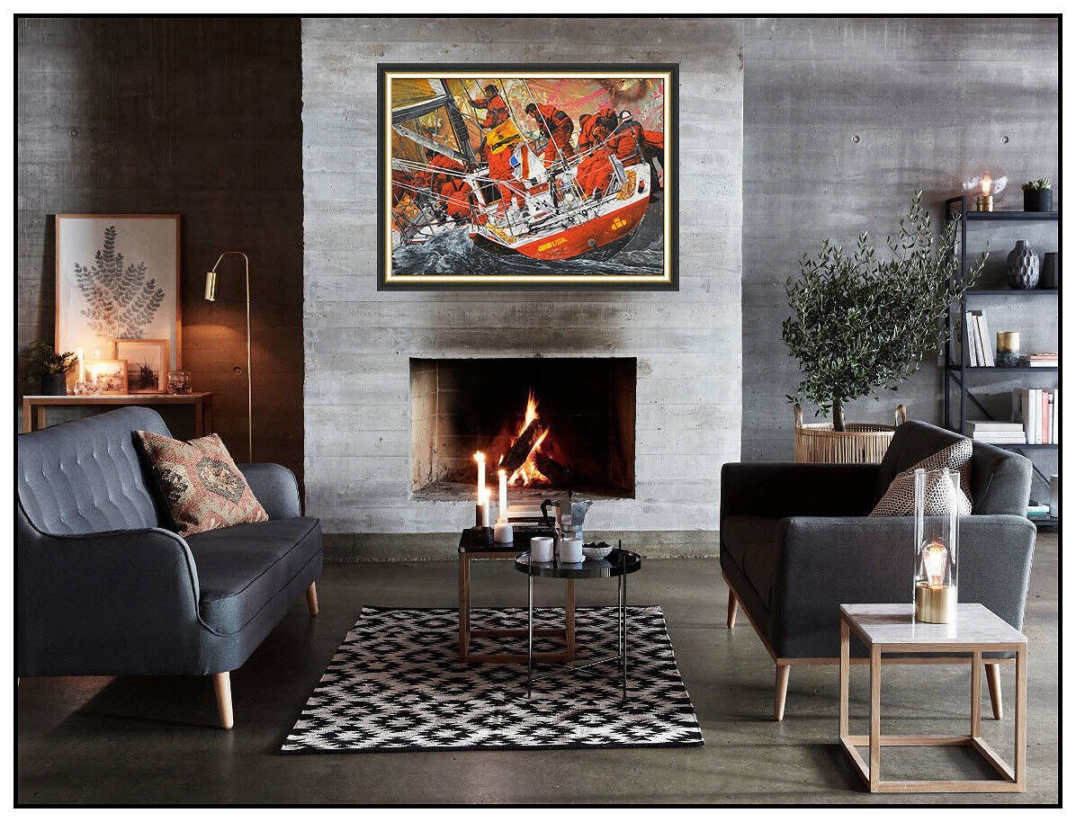 Stephen Holland Large Original Oil Painting Americas Cup Sailing Sports Signed