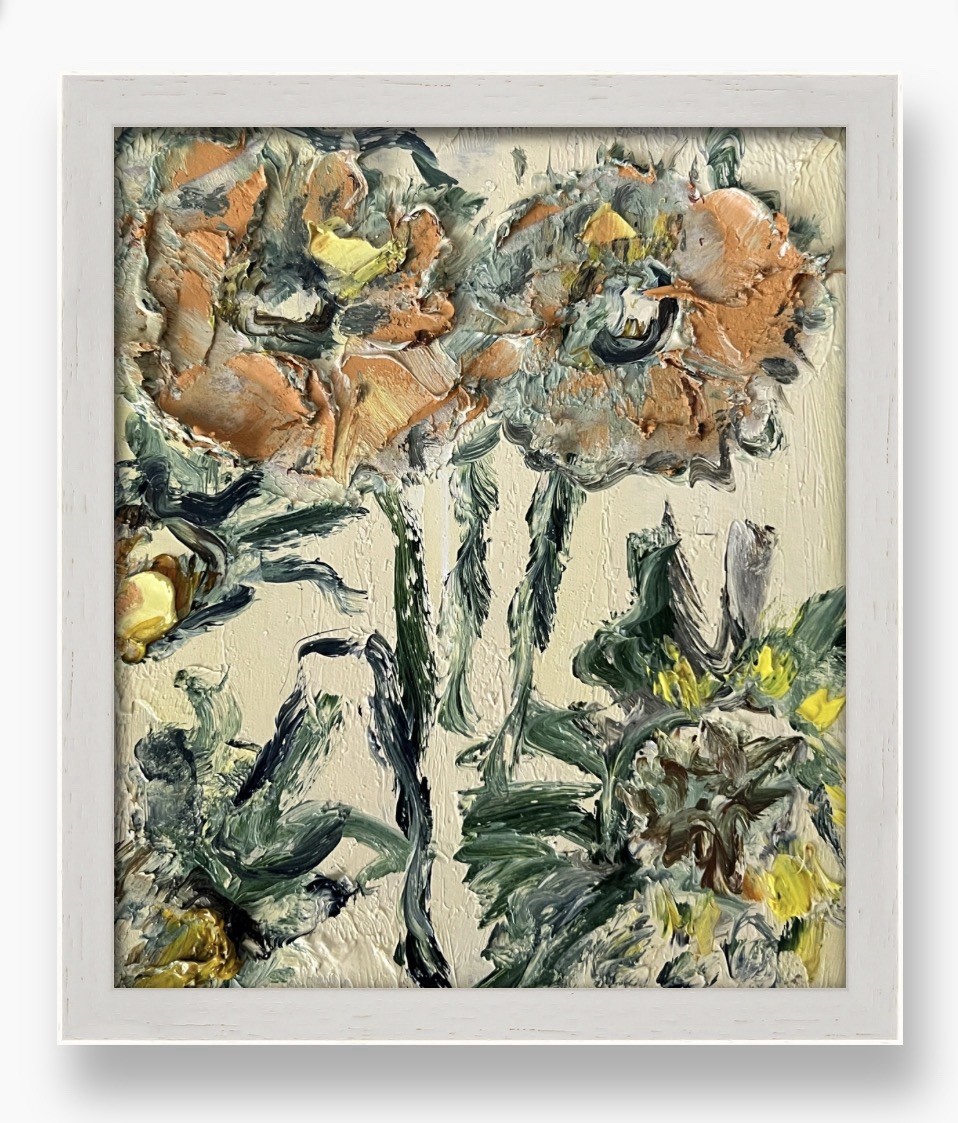 Abstract Sunflowers Field Original Oil Painting Impasto Framed Art Floral Decor