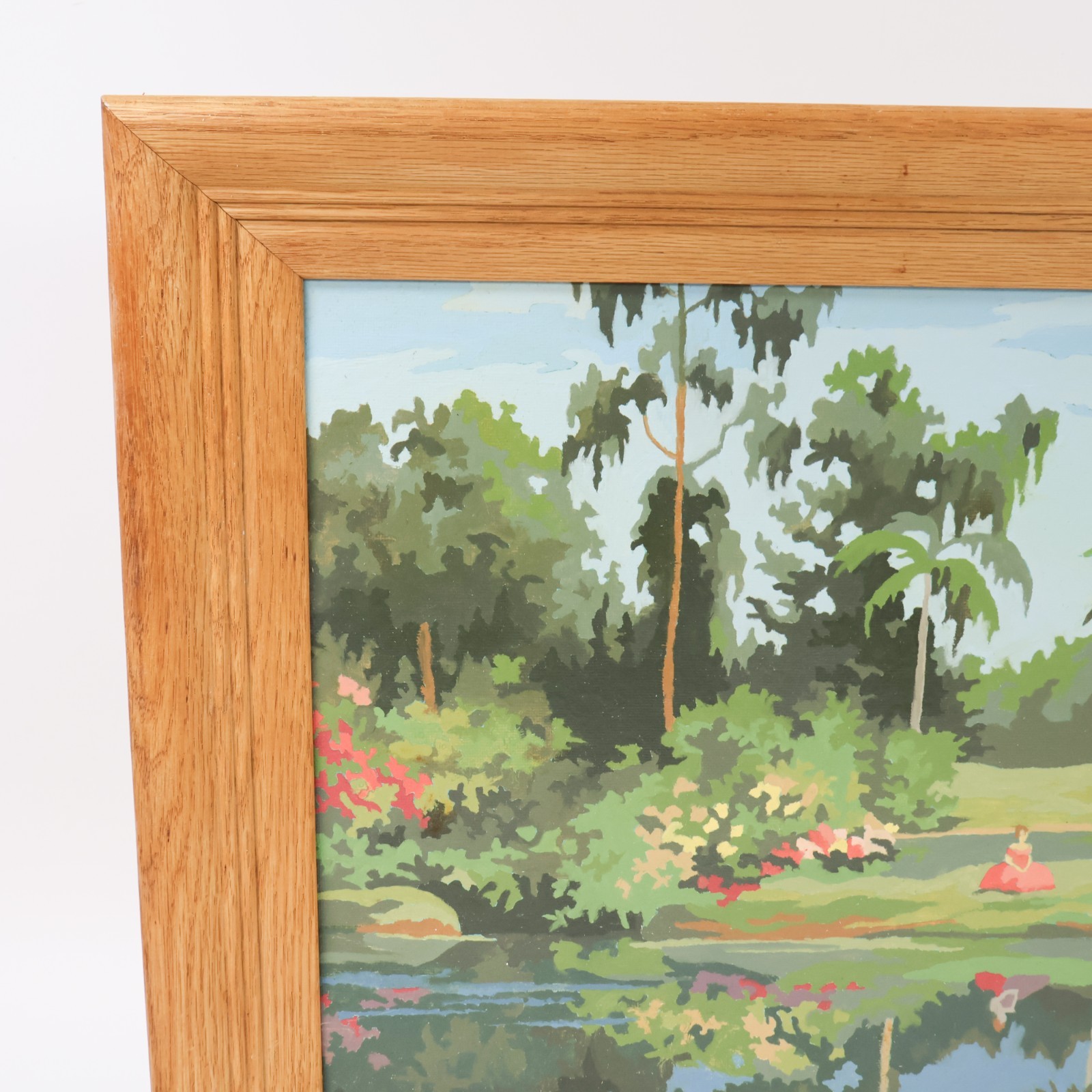 Vtg Paint by Number 1950s MCM Tropical Garden Palm Trees PBN 19×15 Framed Bright